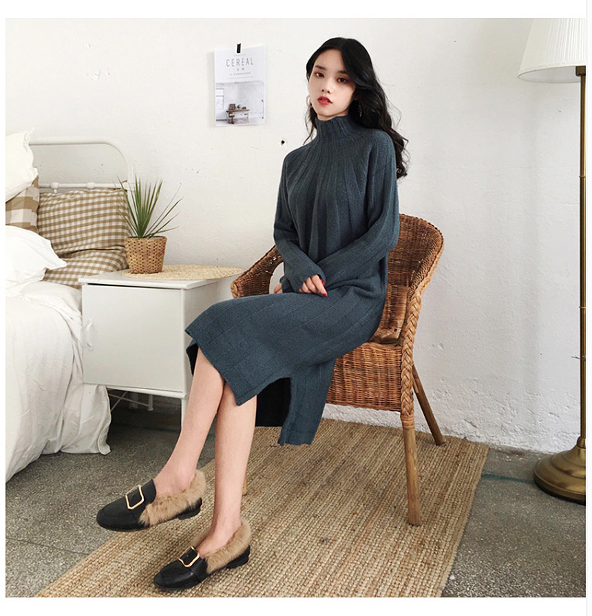 Long knit dress Winter 30 women Polar turtleneck