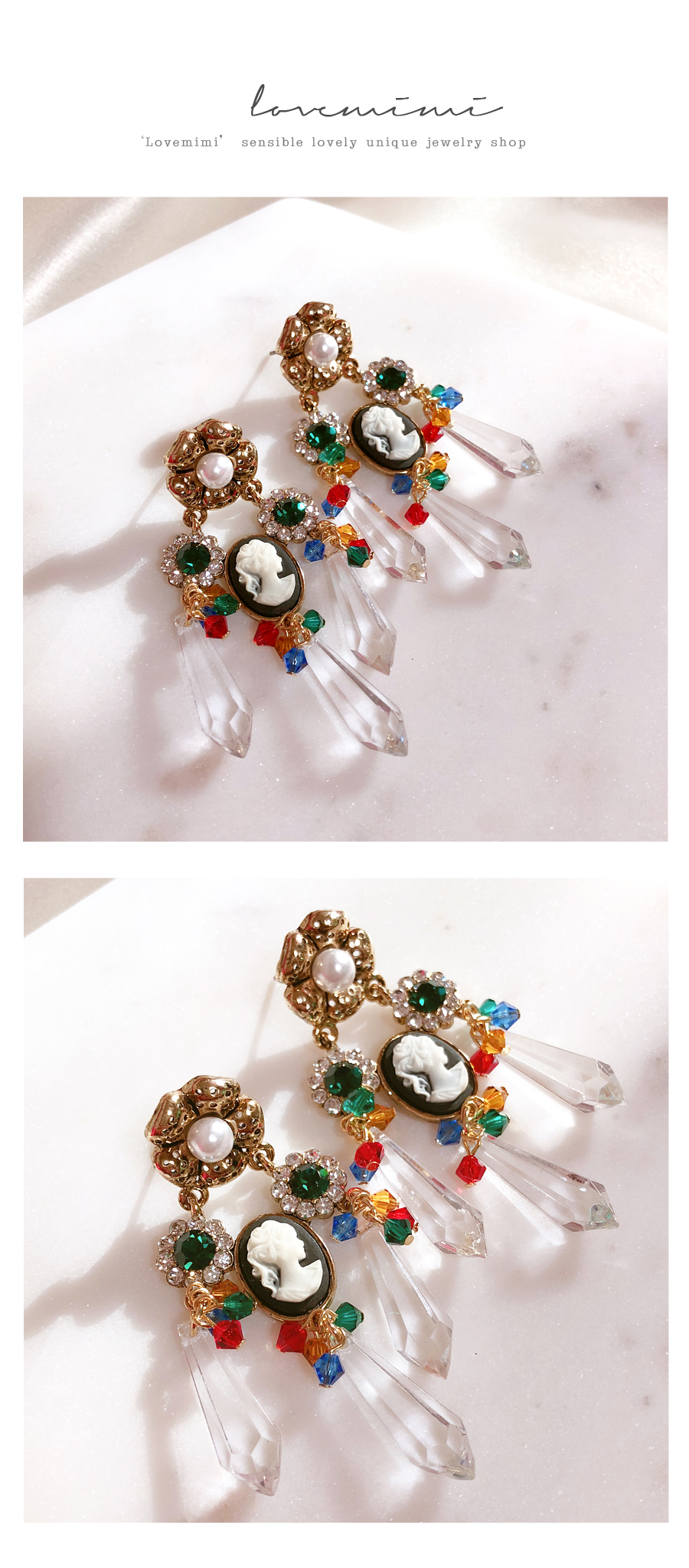 Color Flower Antique Pearl Bold Earrings Drop Earr