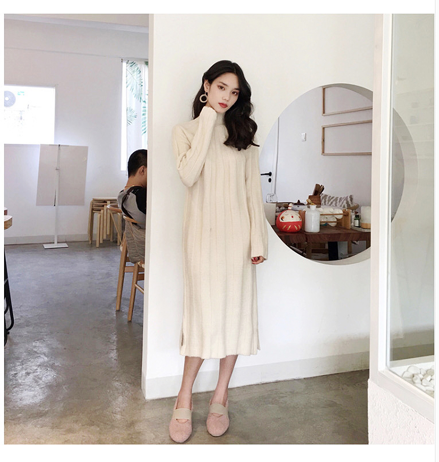 Long knit dress Winter 30 women Polar turtleneck