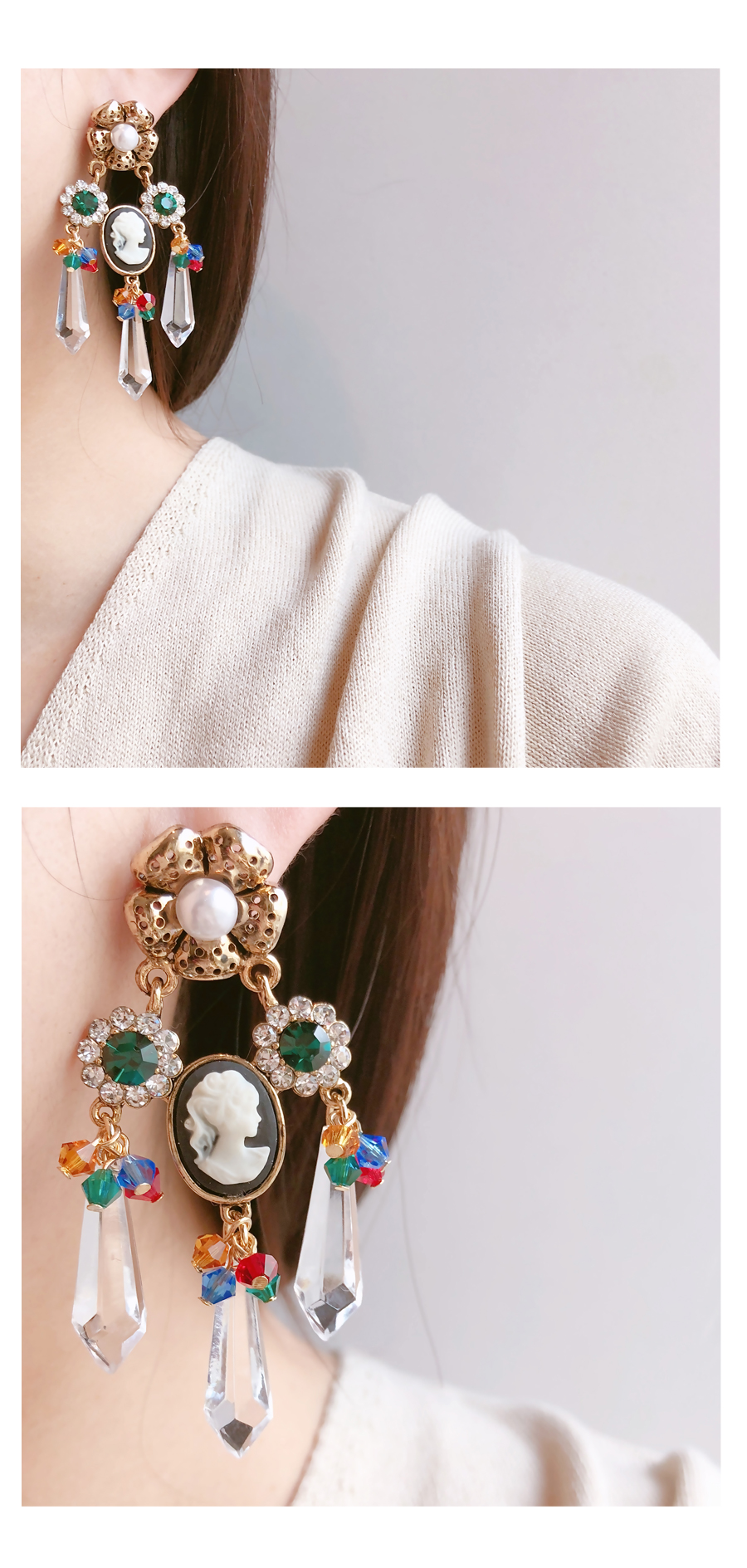 Color Flower Antique Pearl Bold Earrings Drop Earr