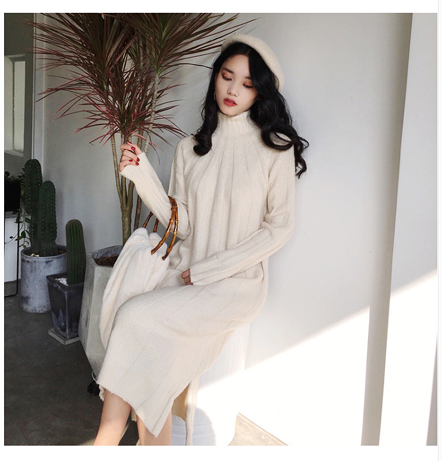Long knit dress Winter 30 women Polar turtleneck