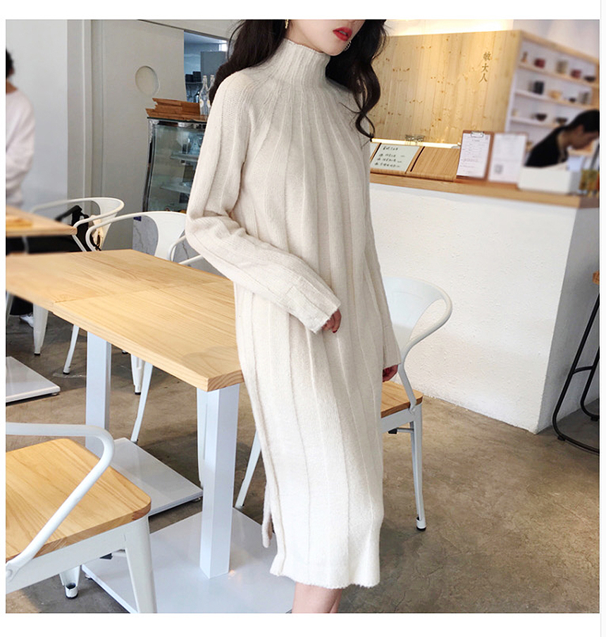 Long knit dress Winter 30 women Polar turtleneck