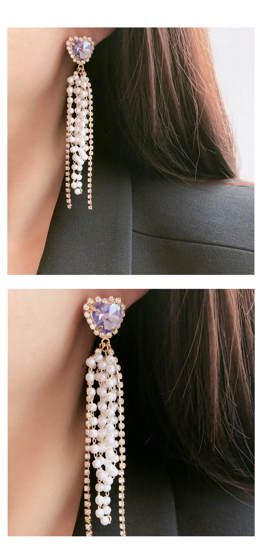 Love Mimi Violet Heart Pearl Drop Earrings Earring