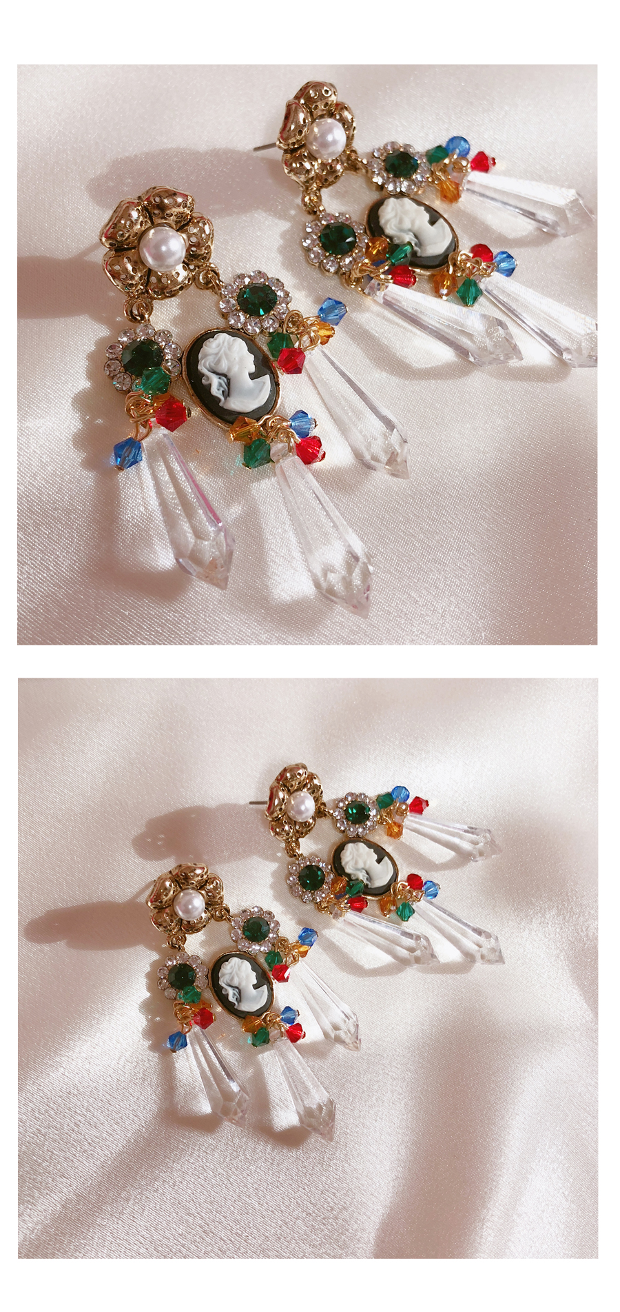 Color Flower Antique Pearl Bold Earrings Drop Earr