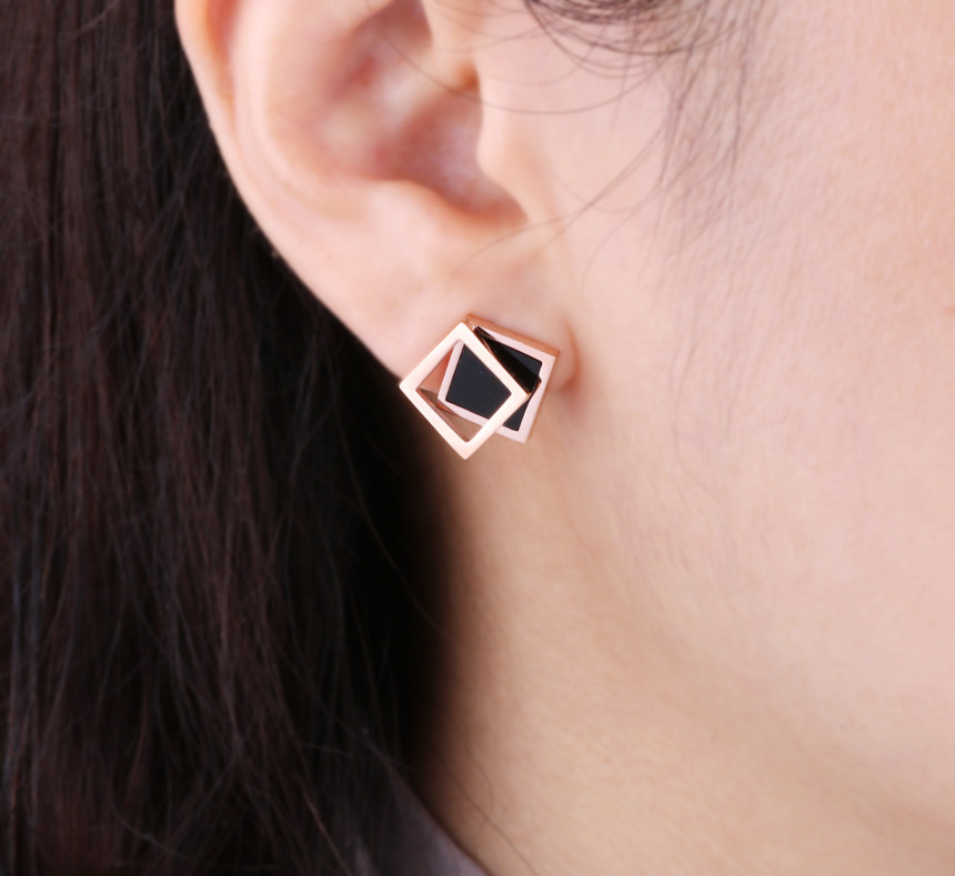 Bolla Le Square Rectangular Steel Earrings AAA029 