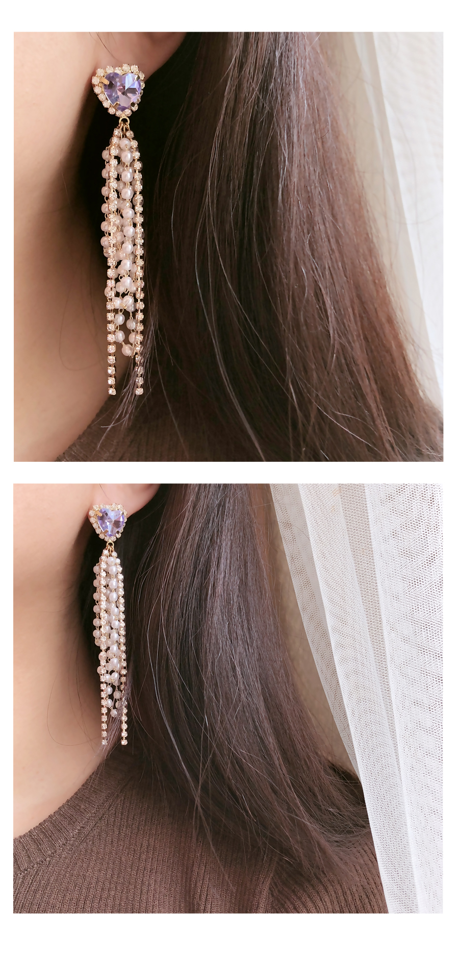 Love Mimi Violet Heart Pearl Drop Earrings Earring