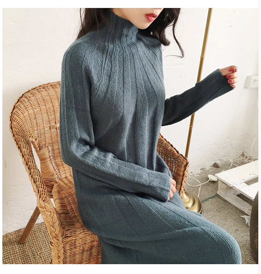 Long knit dress Winter 30 women Polar turtleneck
