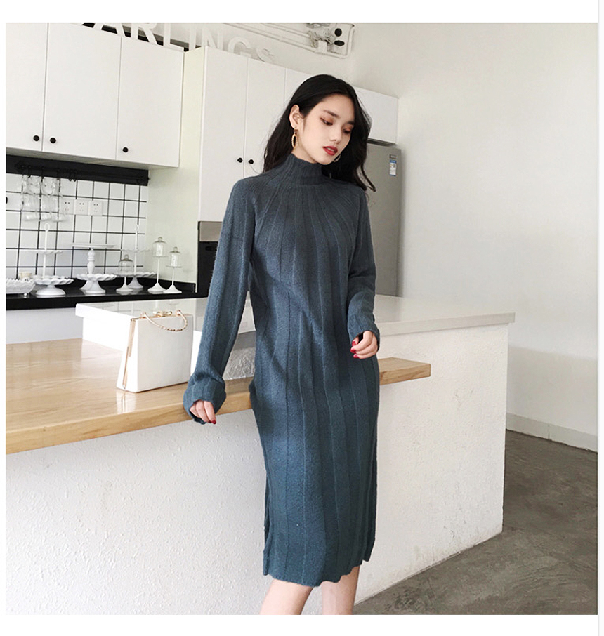 Long knit dress Winter 30 women Polar turtleneck