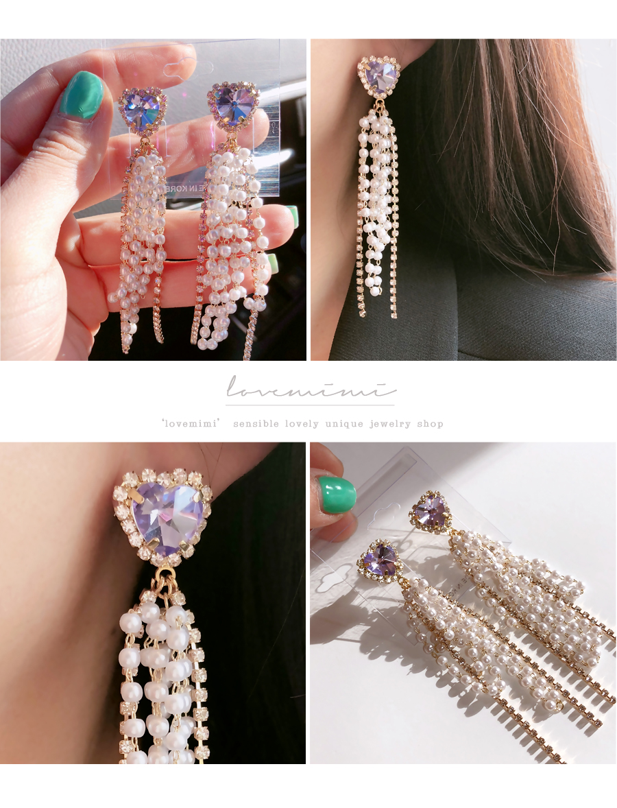 Love Mimi Violet Heart Pearl Drop Earrings Earring