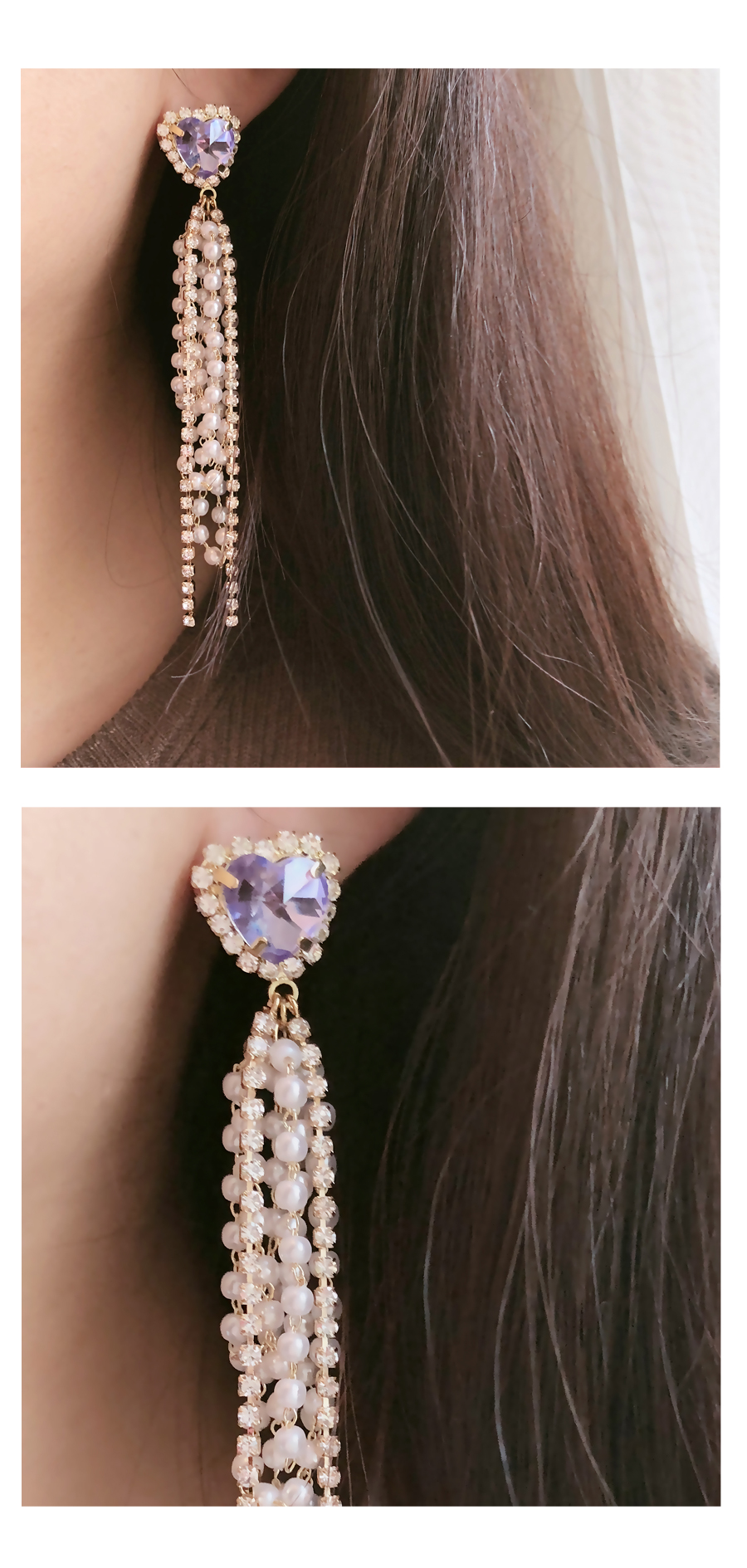 Love Mimi Violet Heart Pearl Drop Earrings Earring
