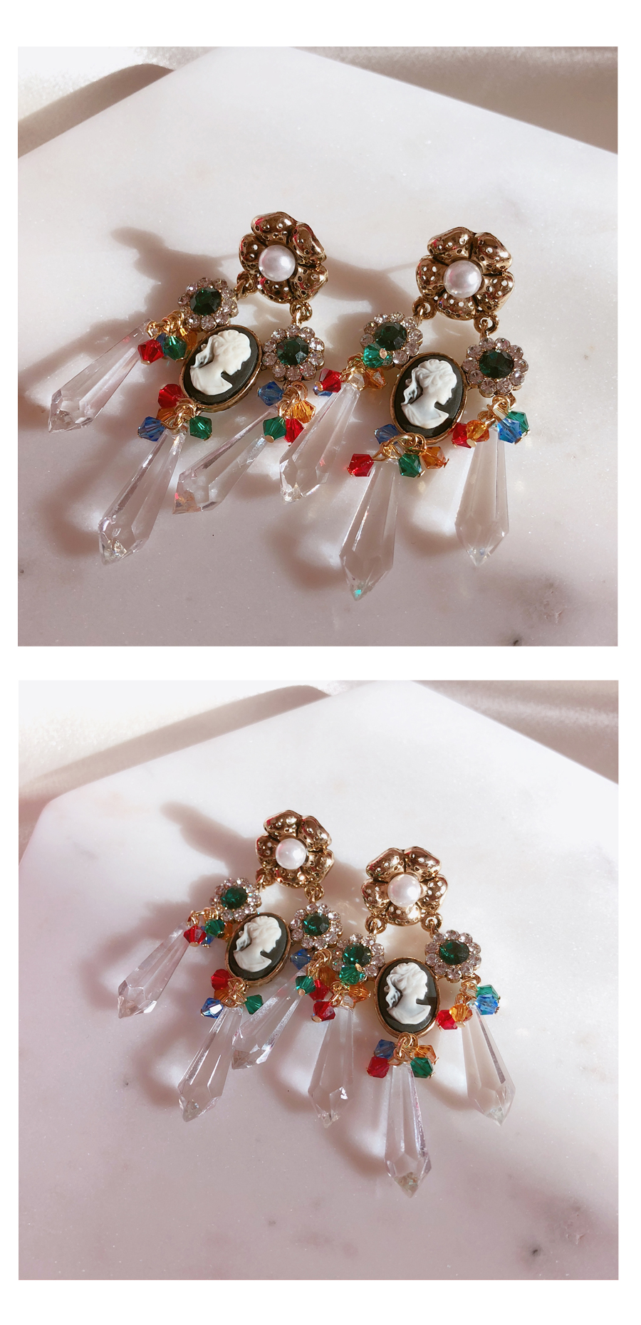 Color Flower Antique Pearl Bold Earrings Drop Earr