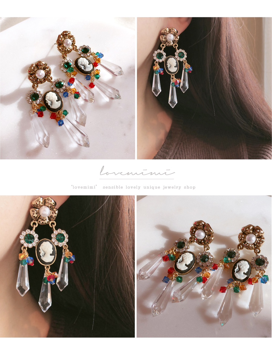 Color Flower Antique Pearl Bold Earrings Drop Earr