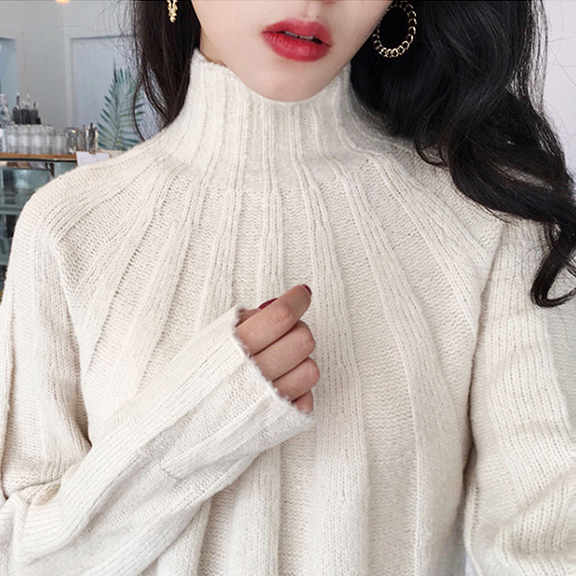 Long knit dress Winter 30 women Polar turtleneck