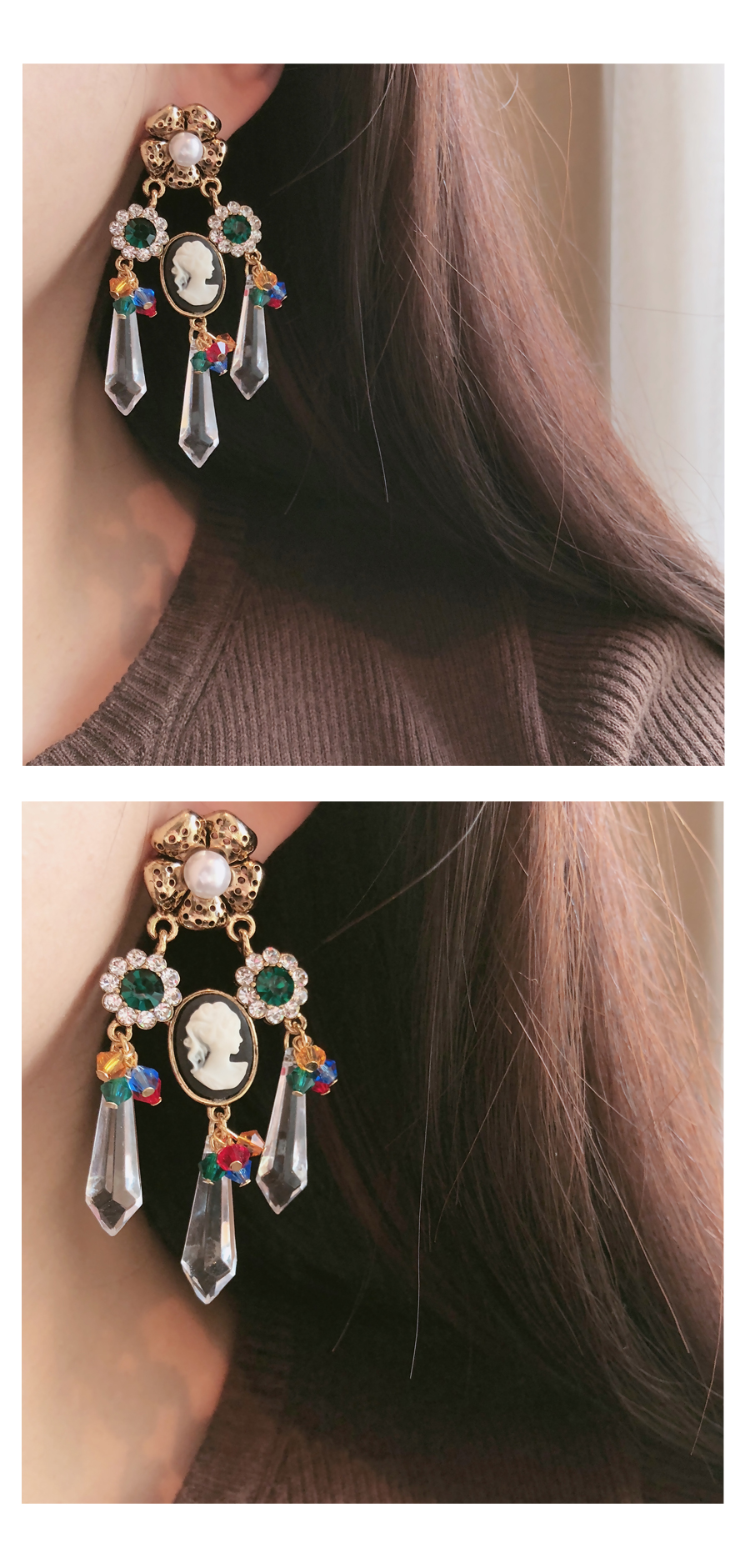 Color Flower Antique Pearl Bold Earrings Drop Earr