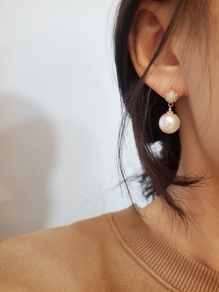 Cubic Ball Wang Pearl Drop Earrings Women Date Fas