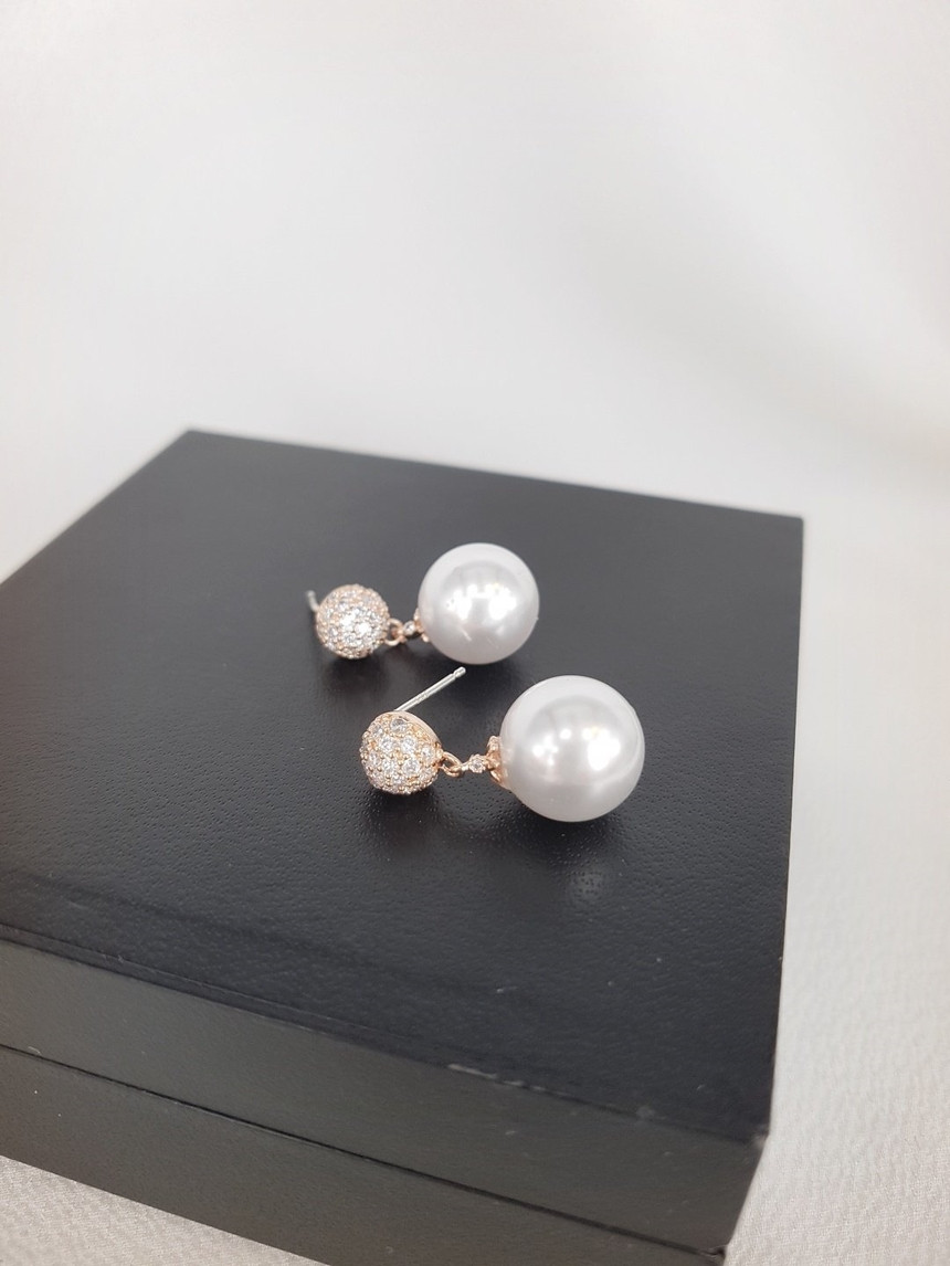 Cubic Ball Wang Pearl Drop Earrings Women Date Fas