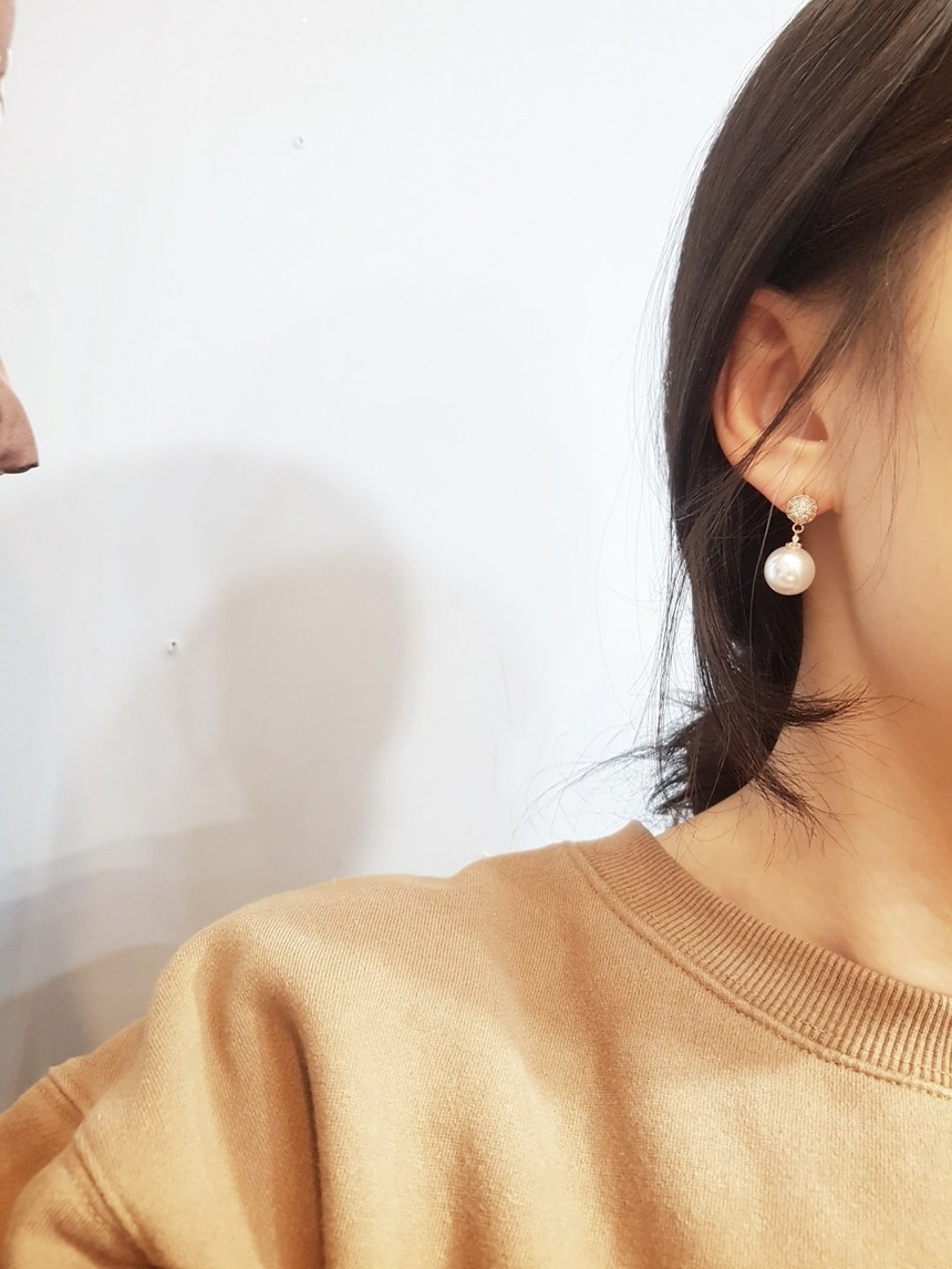 Cubic Ball Wang Pearl Drop Earrings Women Date Fas