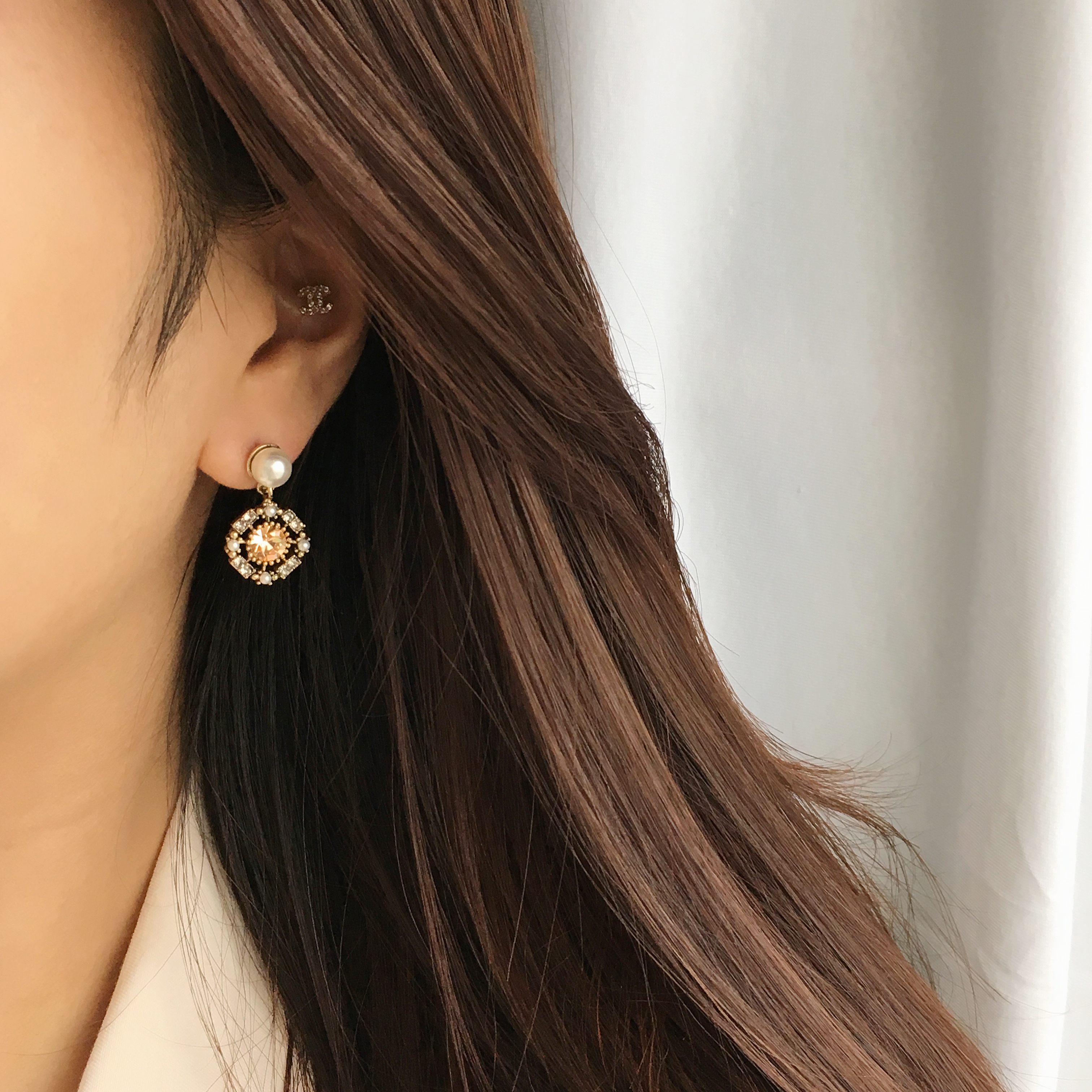 Two-Hued Antique Pearl Cubic Drop Earrings Vintage