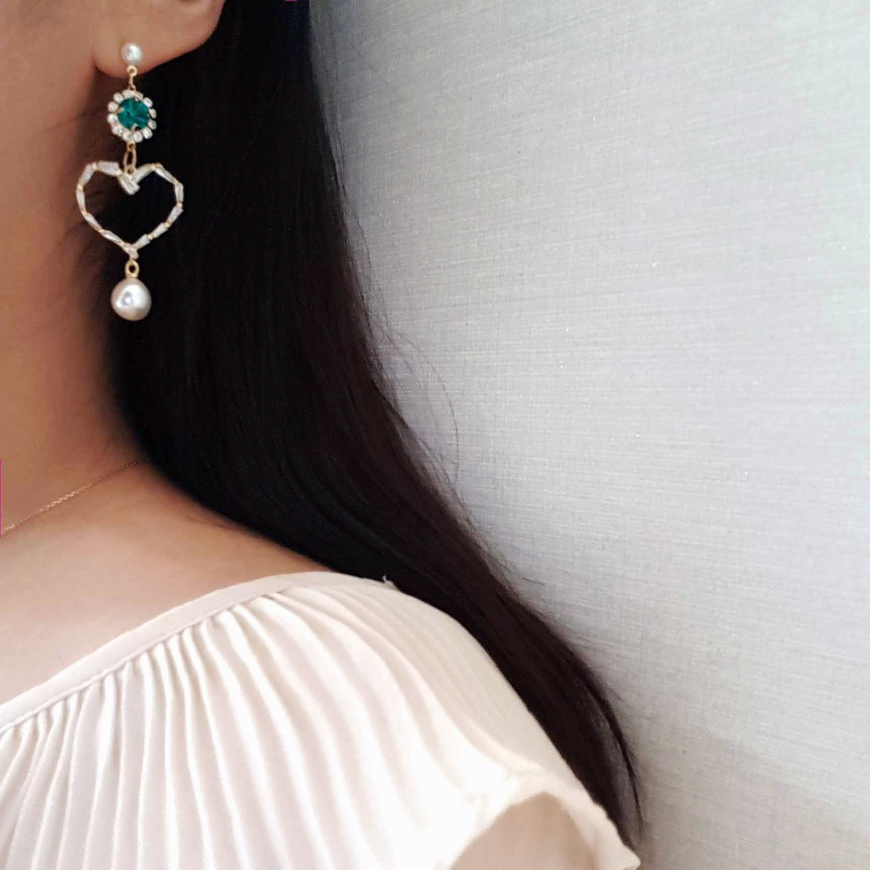 Cubic Heart Green Ear Drops Green Cubic Zirconia E