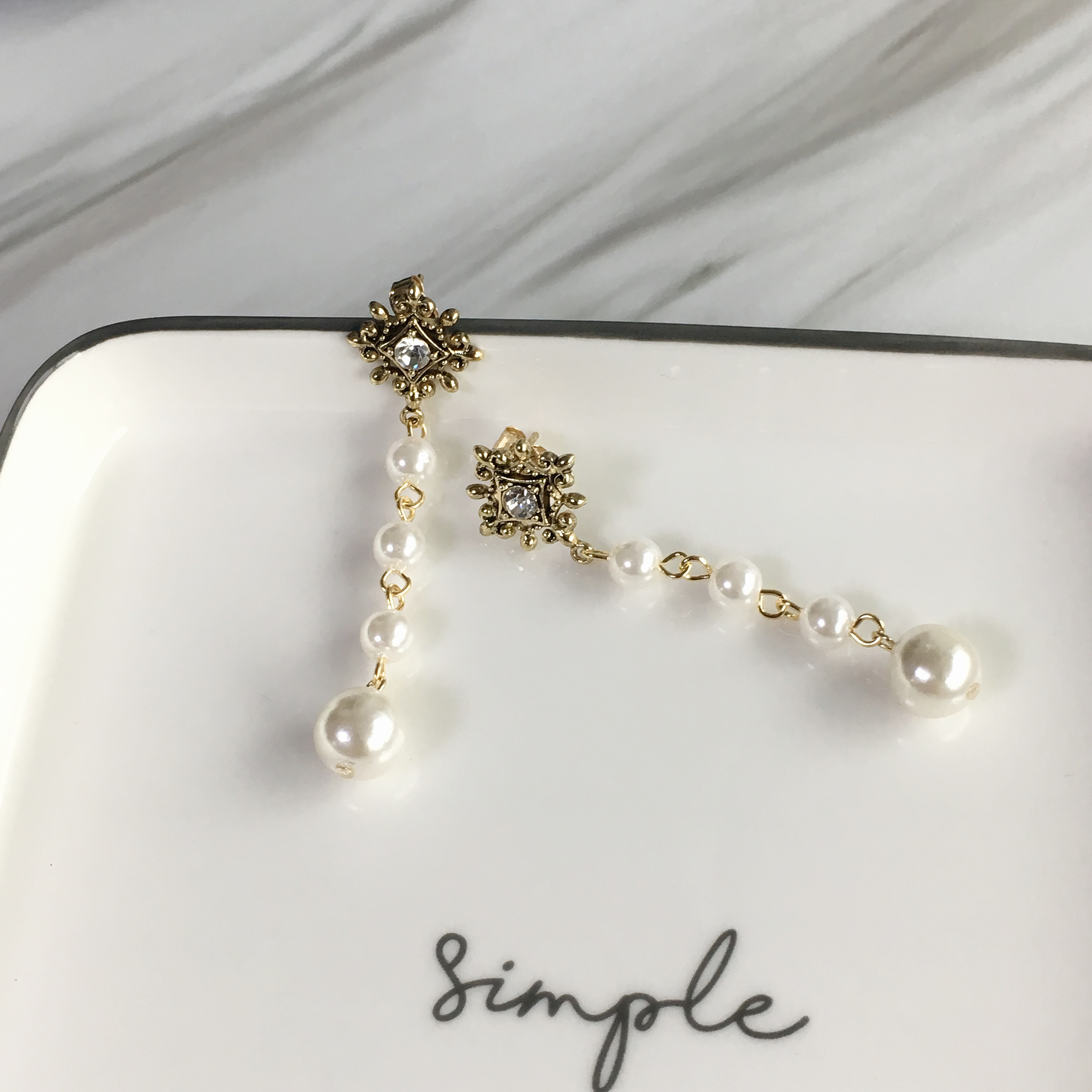 Two-Hue Antique Pearl Long Drop Earrings Ethnic Ea