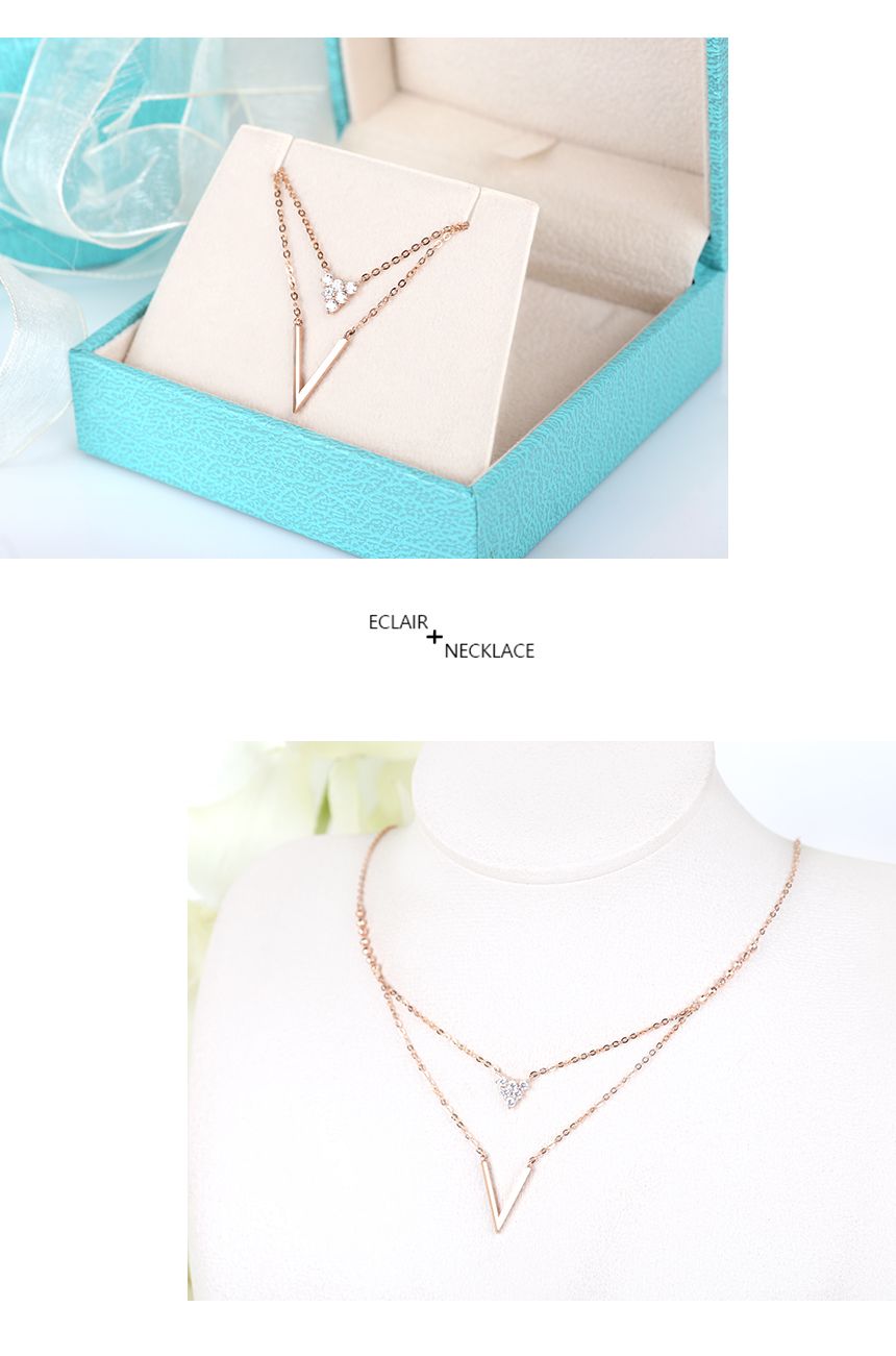 V layered bows 14k necklace 14k stick 14k chain 14