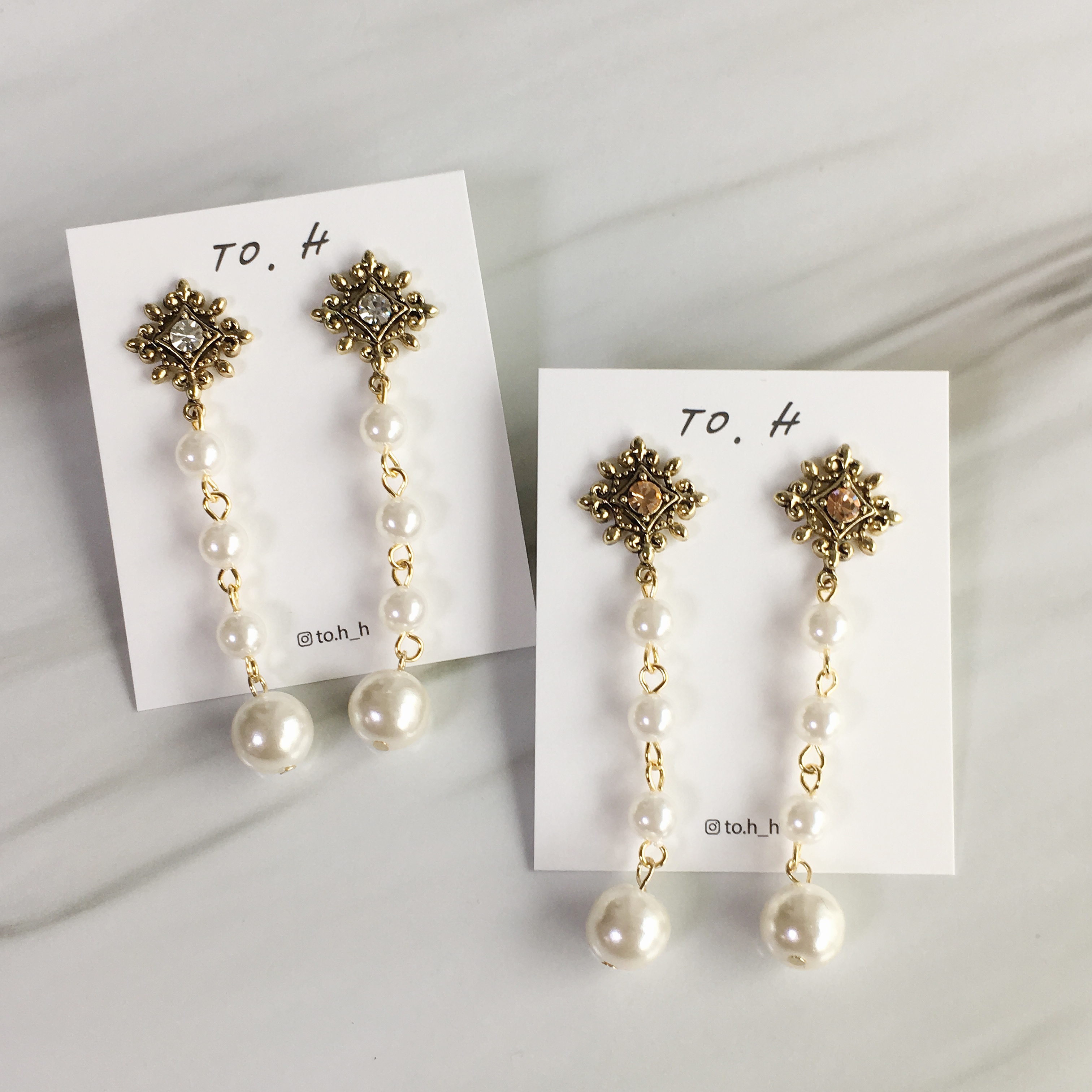 Two-Hue Antique Pearl Long Drop Earrings Ethnic Ea