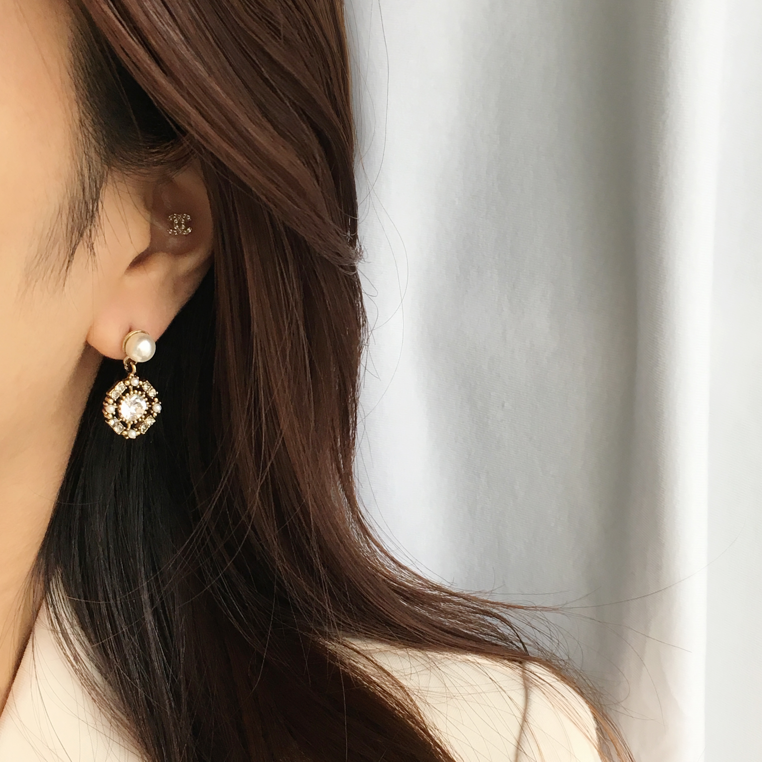 Two-Hued Antique Pearl Cubic Drop Earrings Vintage