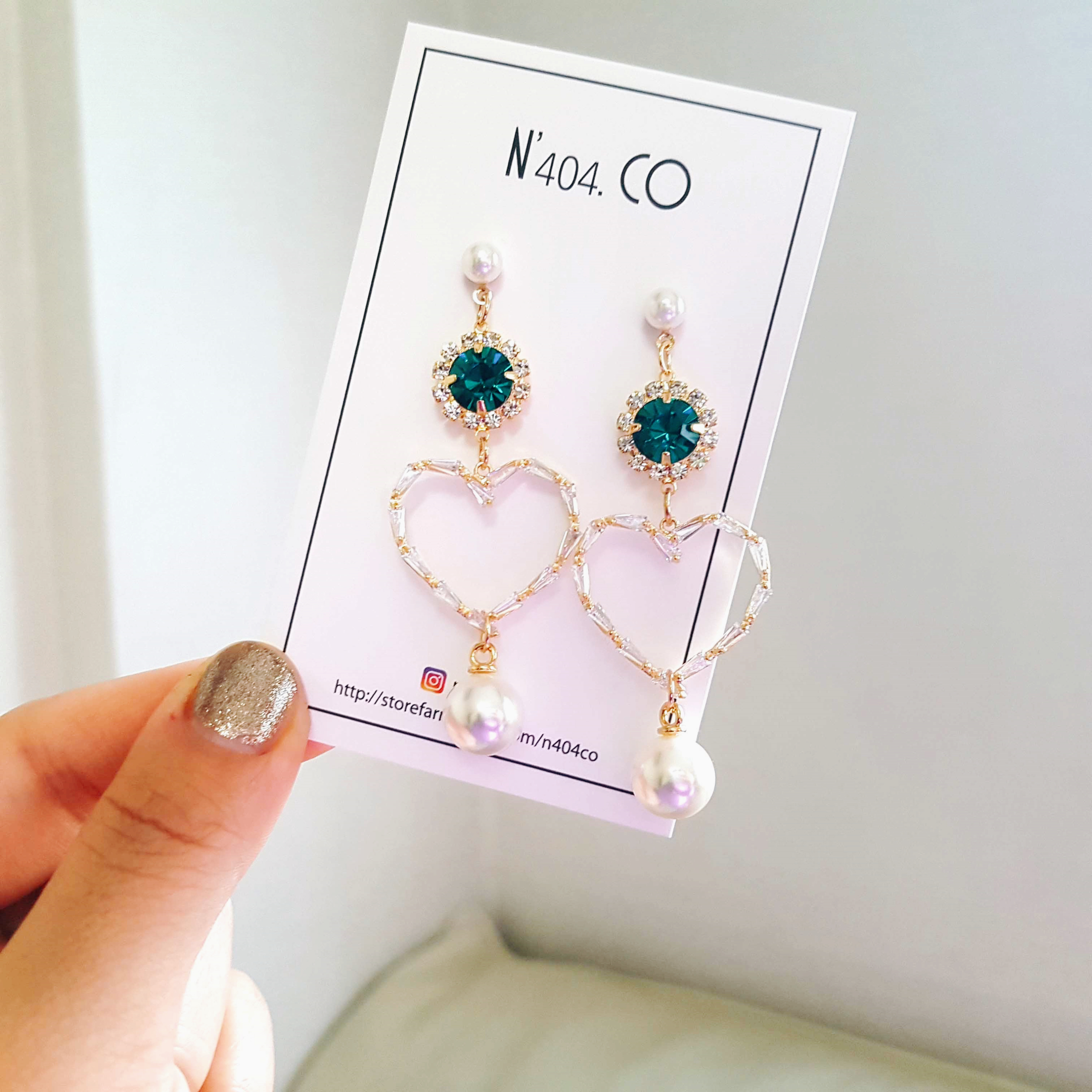 Cubic Heart Green Ear Drops Green Cubic Zirconia E