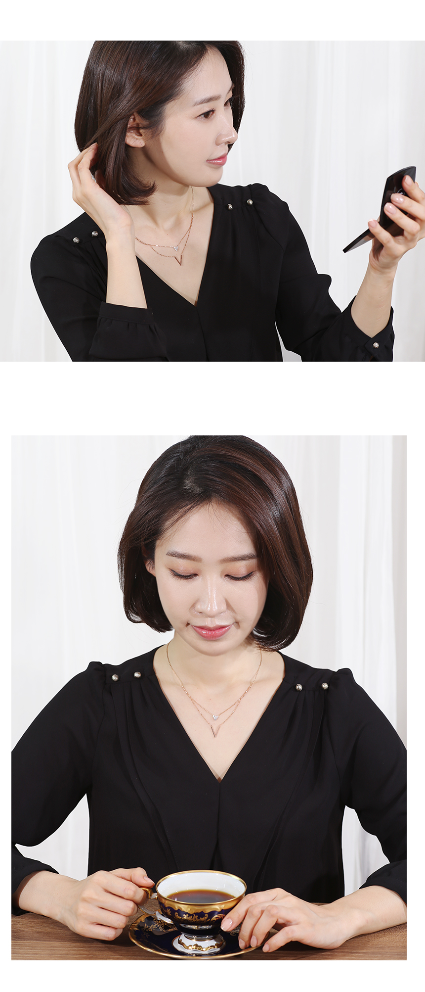 V layered bows 14k necklace 14k stick 14k chain 14