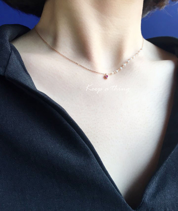 Ruby &amp Pearl Necklace, Point 14K 14k Gift 20s D