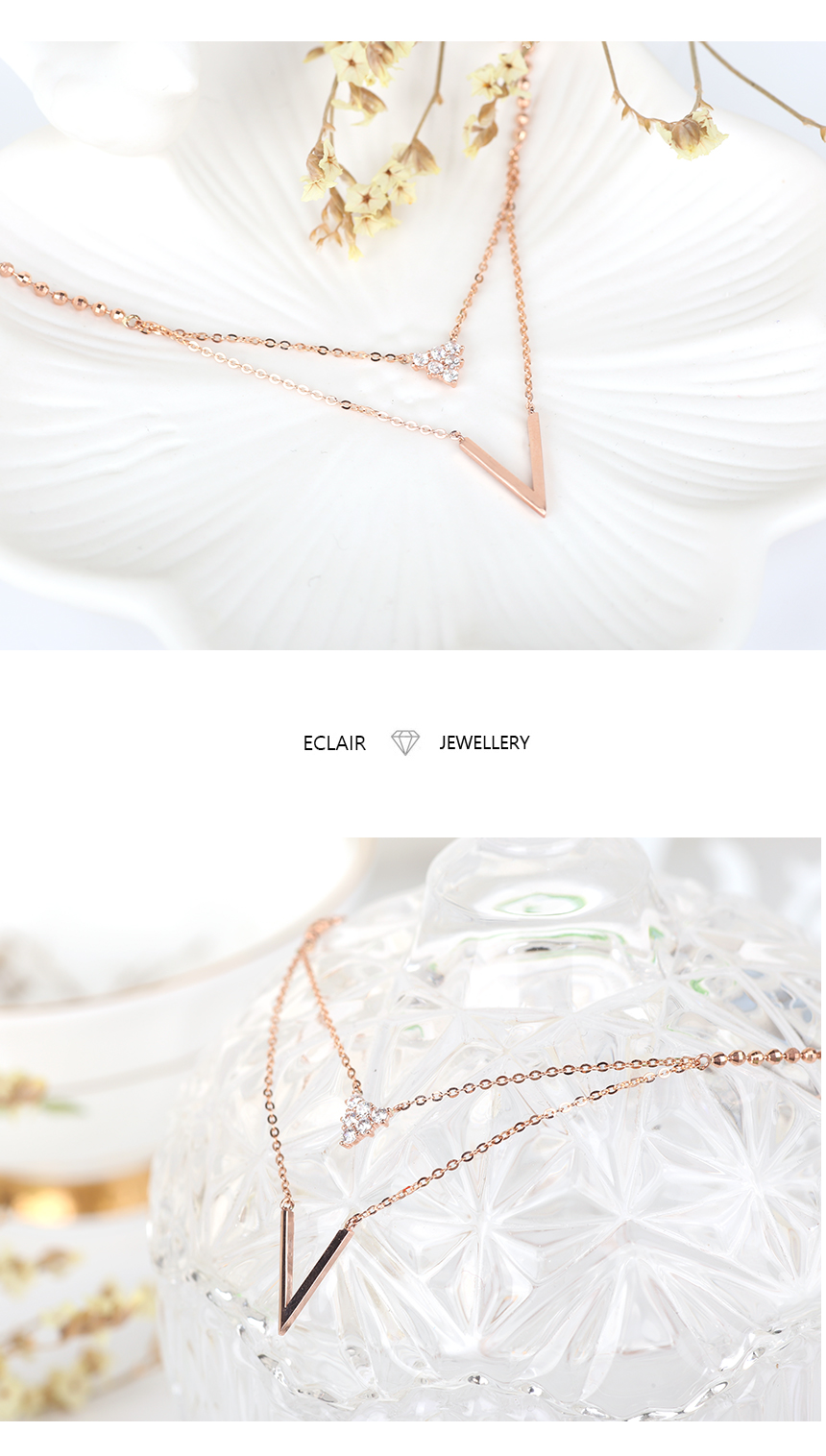 V layered bows 14k necklace 14k stick 14k chain 14