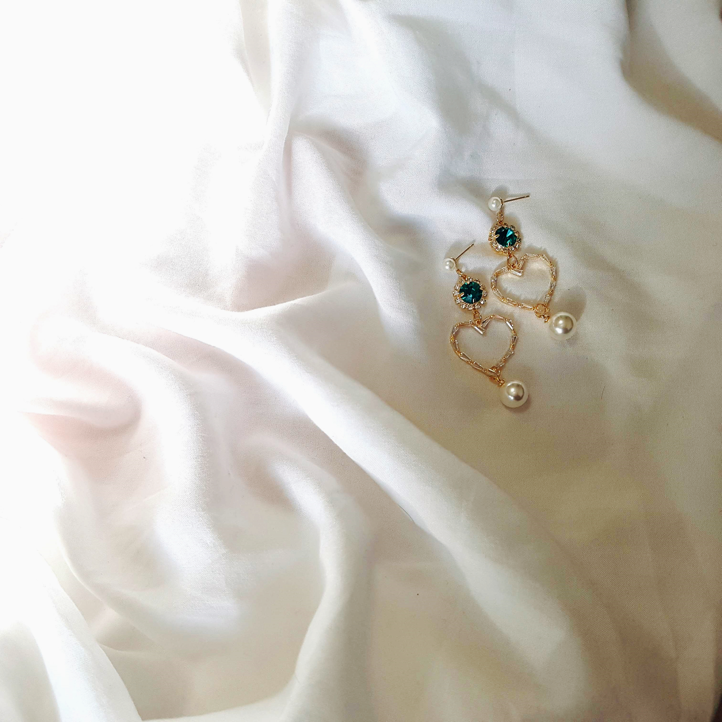 Cubic Heart Green Ear Drops Green Cubic Zirconia E