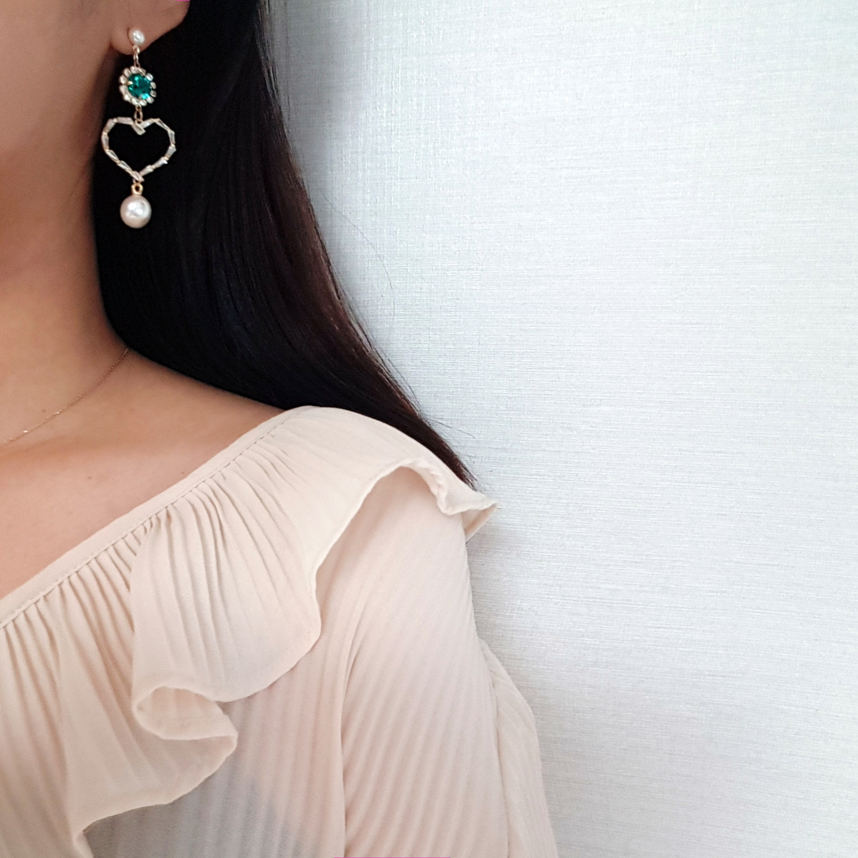 Cubic Heart Green Ear Drops Green Cubic Zirconia E