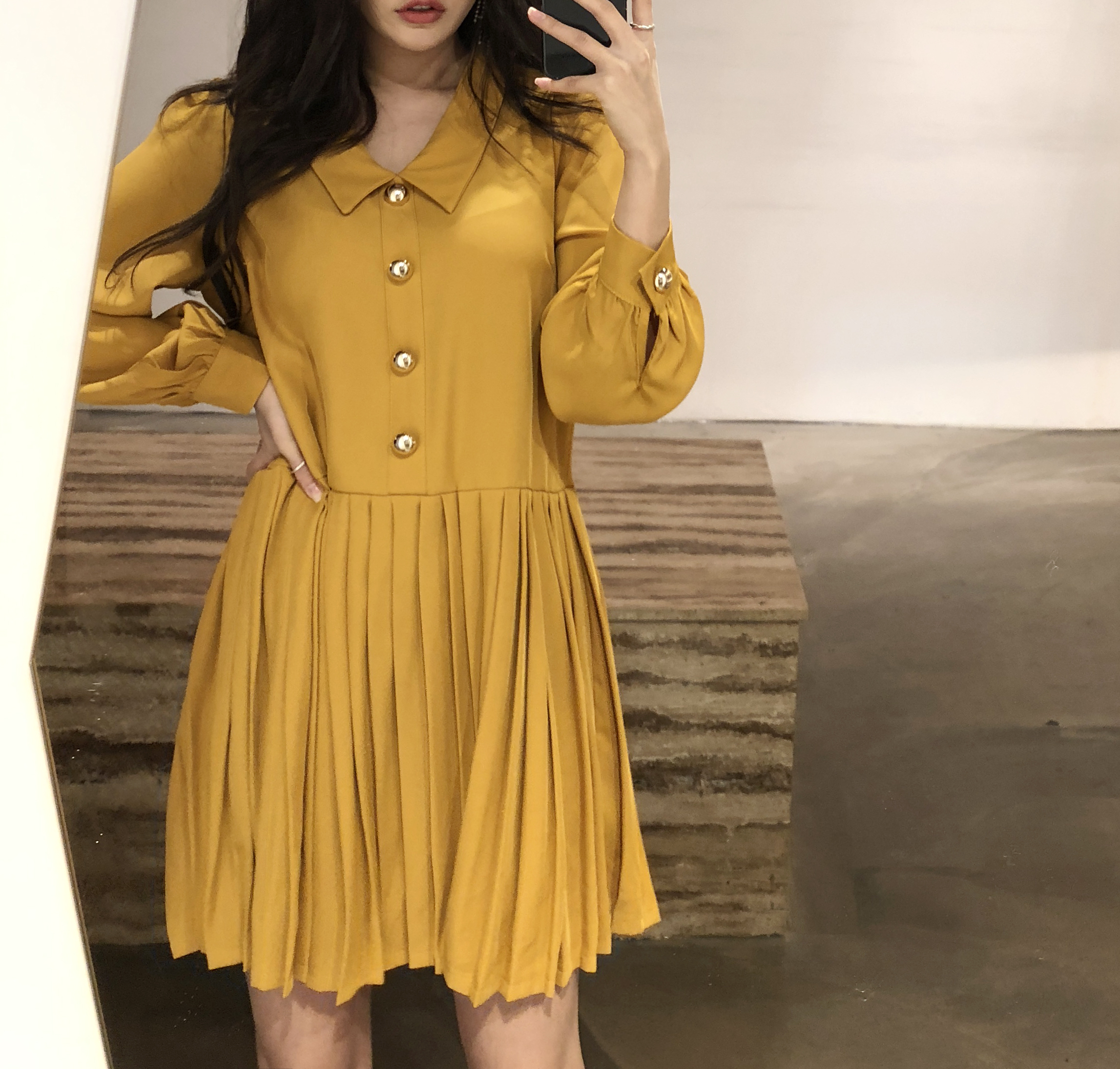 Button Pleated One-Piece Guest Fashion Shch Mood D