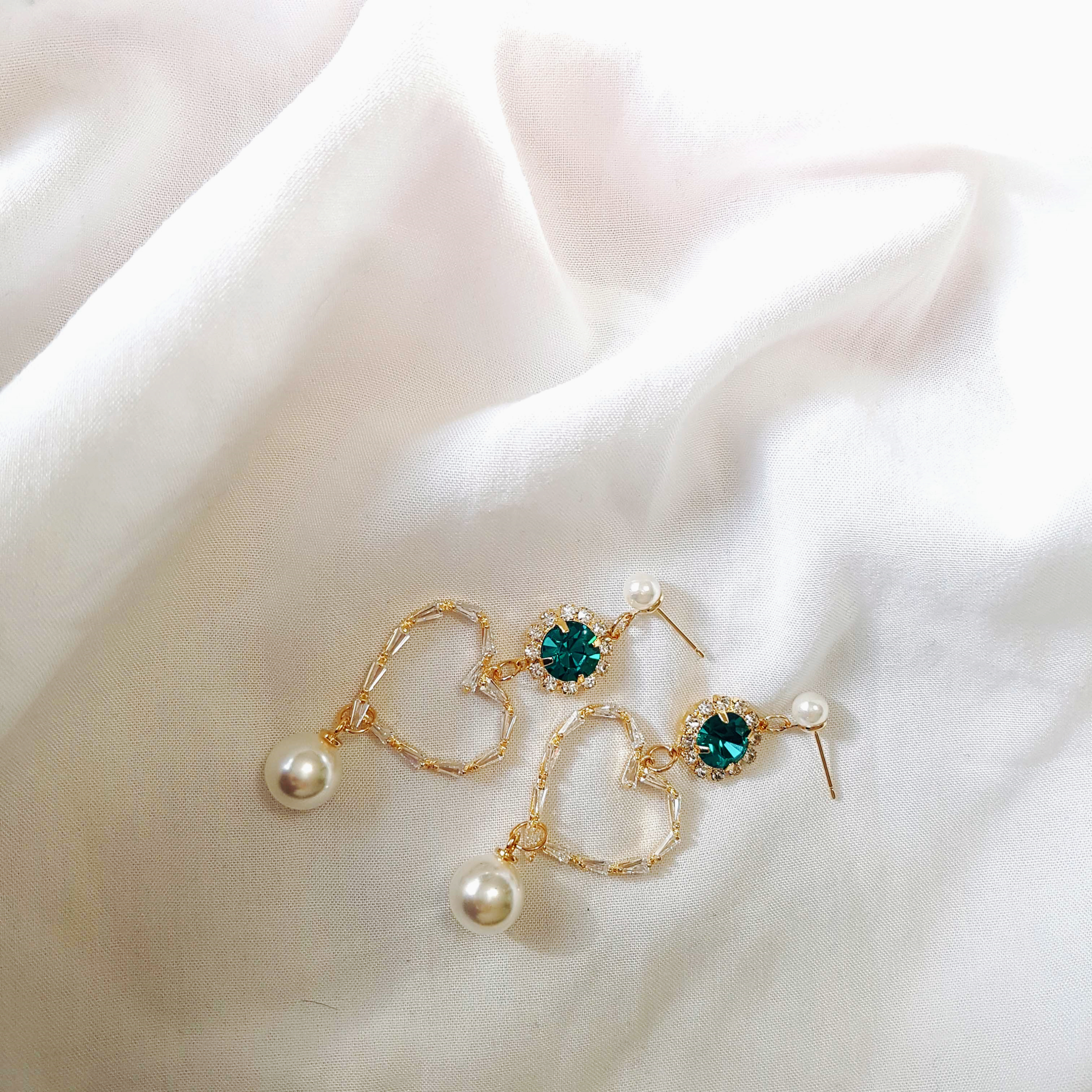 Cubic Heart Green Ear Drops Green Cubic Zirconia E