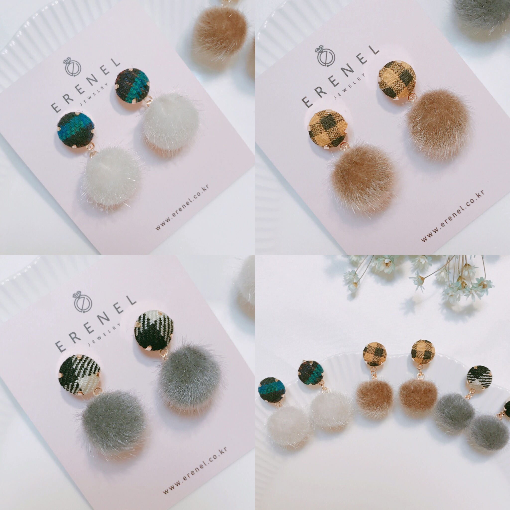 Check button foam form winter earrings 3color drop