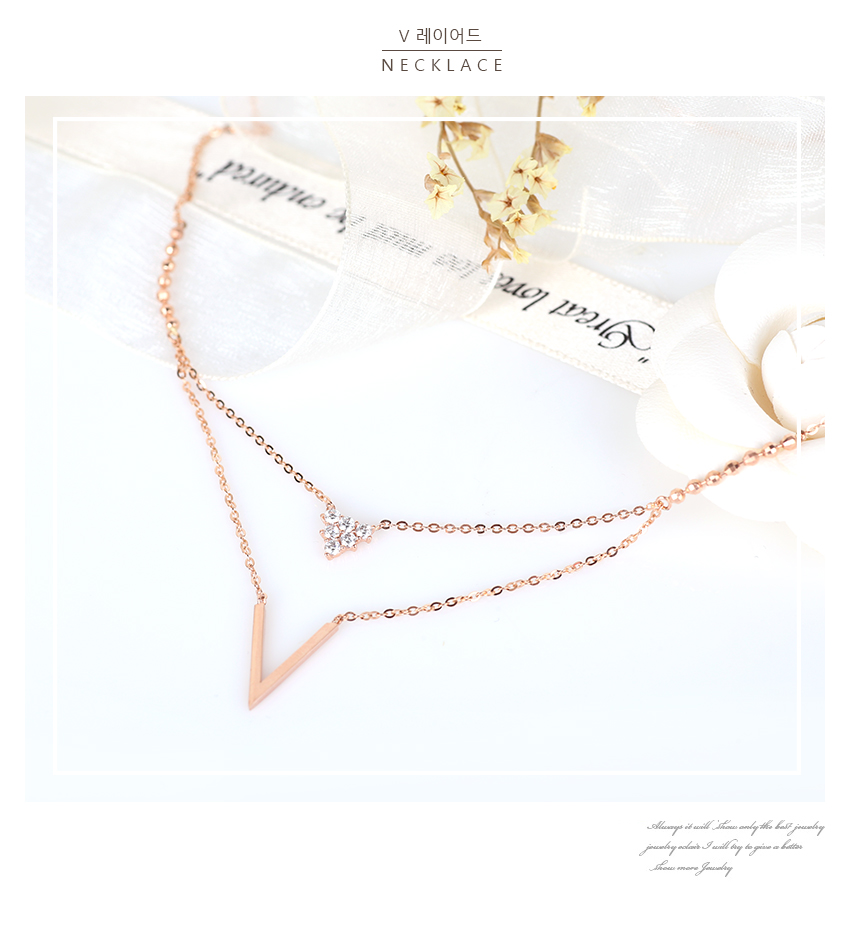 V layered bows 14k necklace 14k stick 14k chain 14