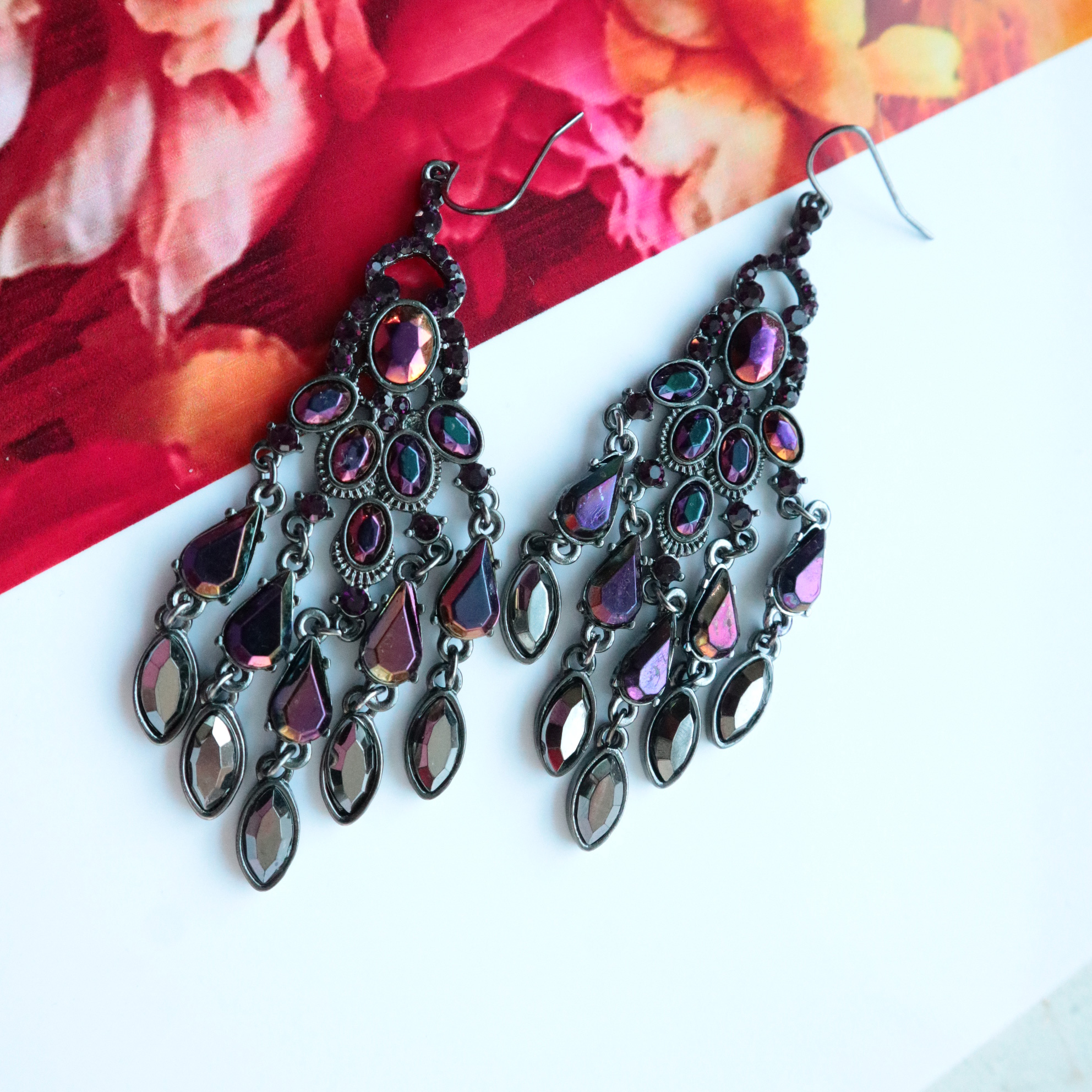 Purple Chandelier Bold Earrings Party New Year Col