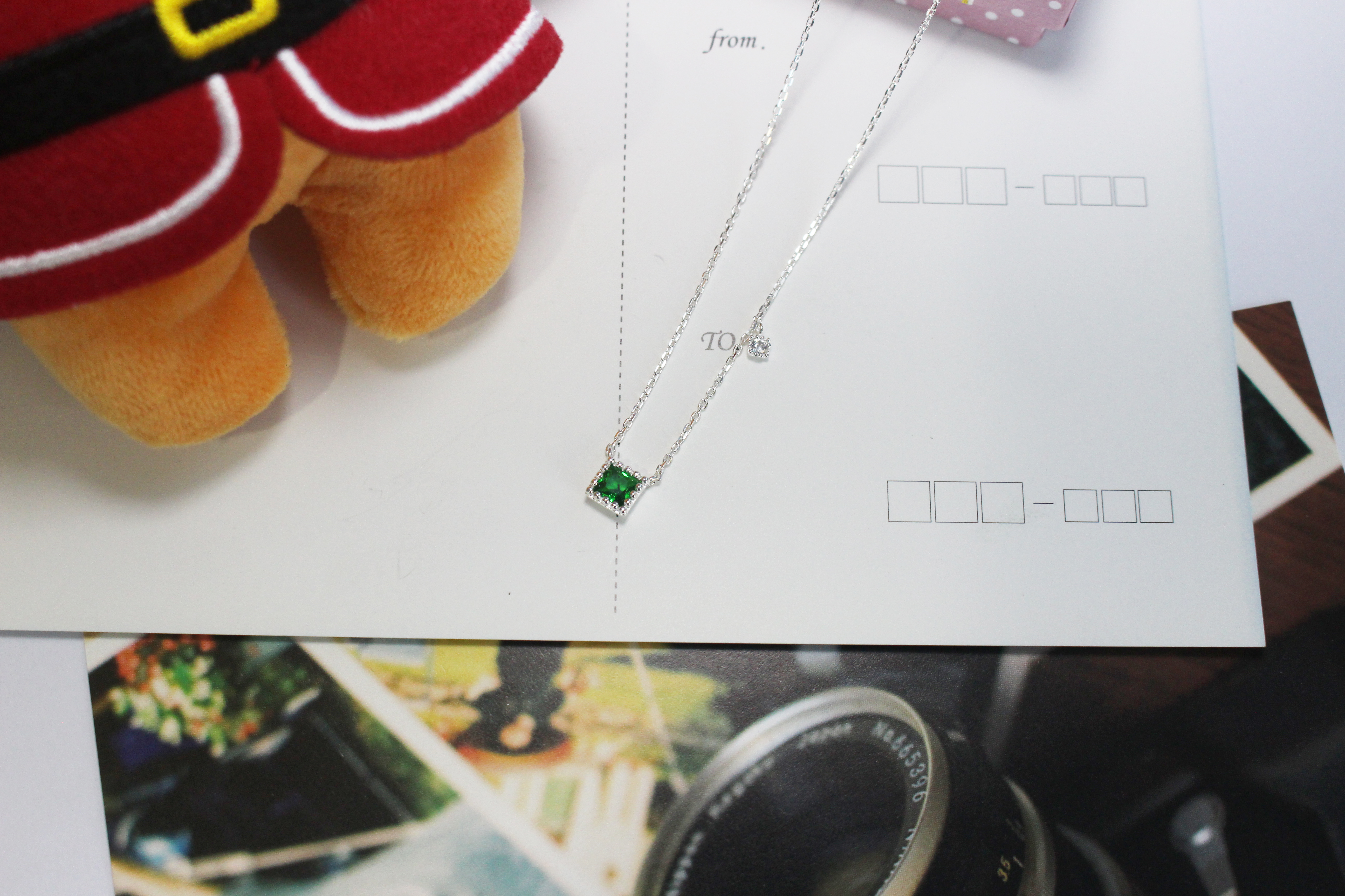 Emerald square necklace anniversary gift girlfrien