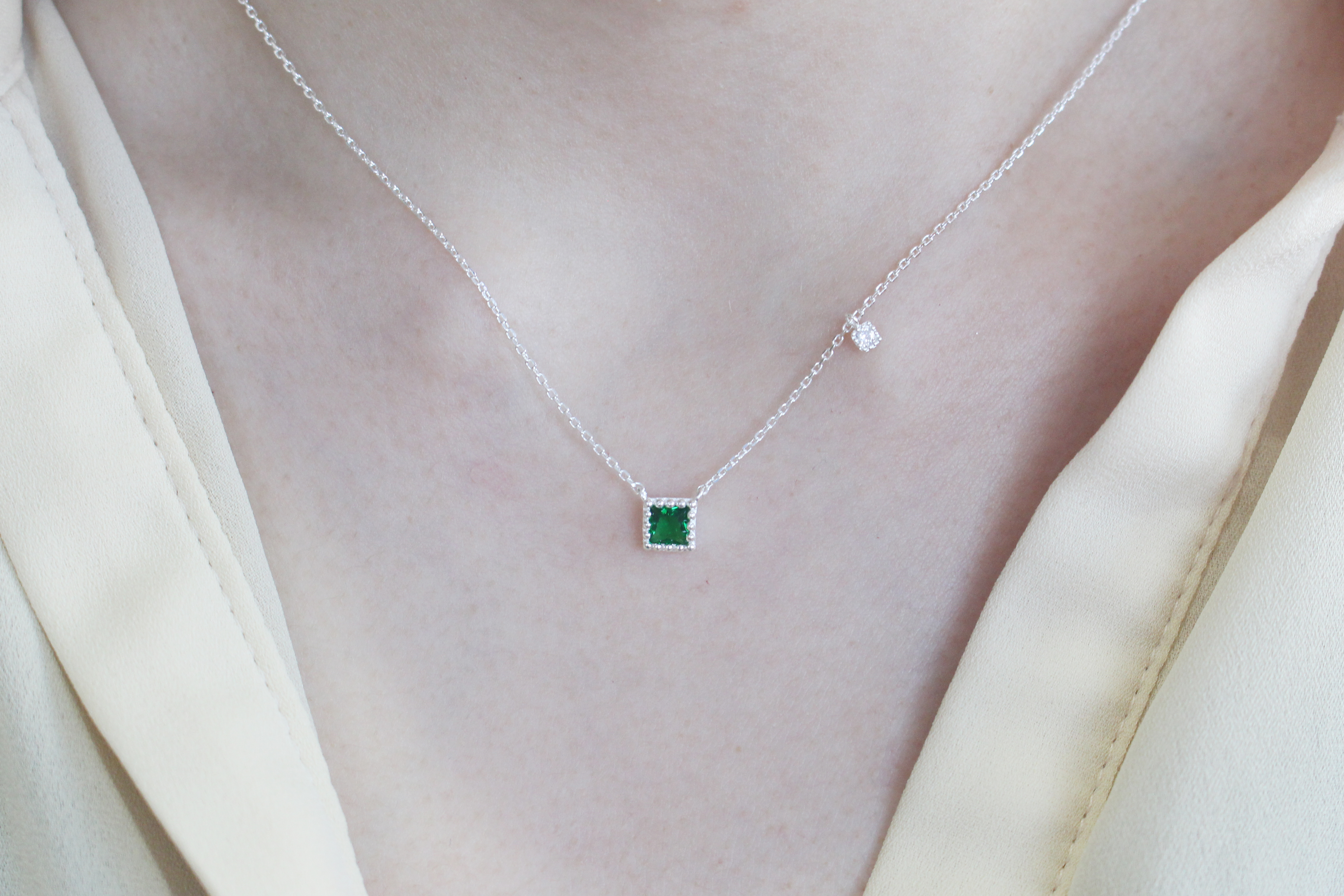 Emerald square necklace anniversary gift girlfrien