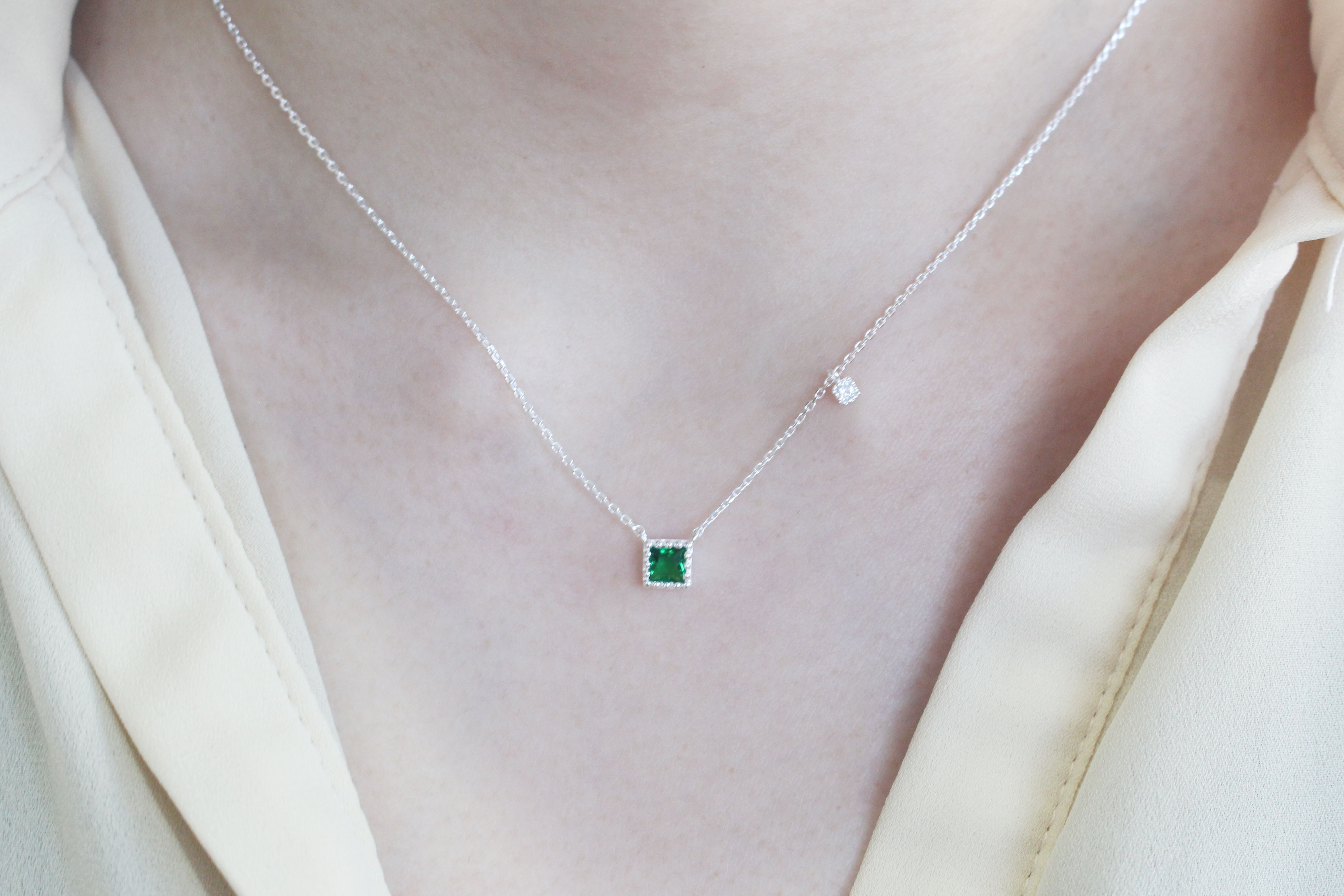 Emerald square necklace anniversary gift girlfrien