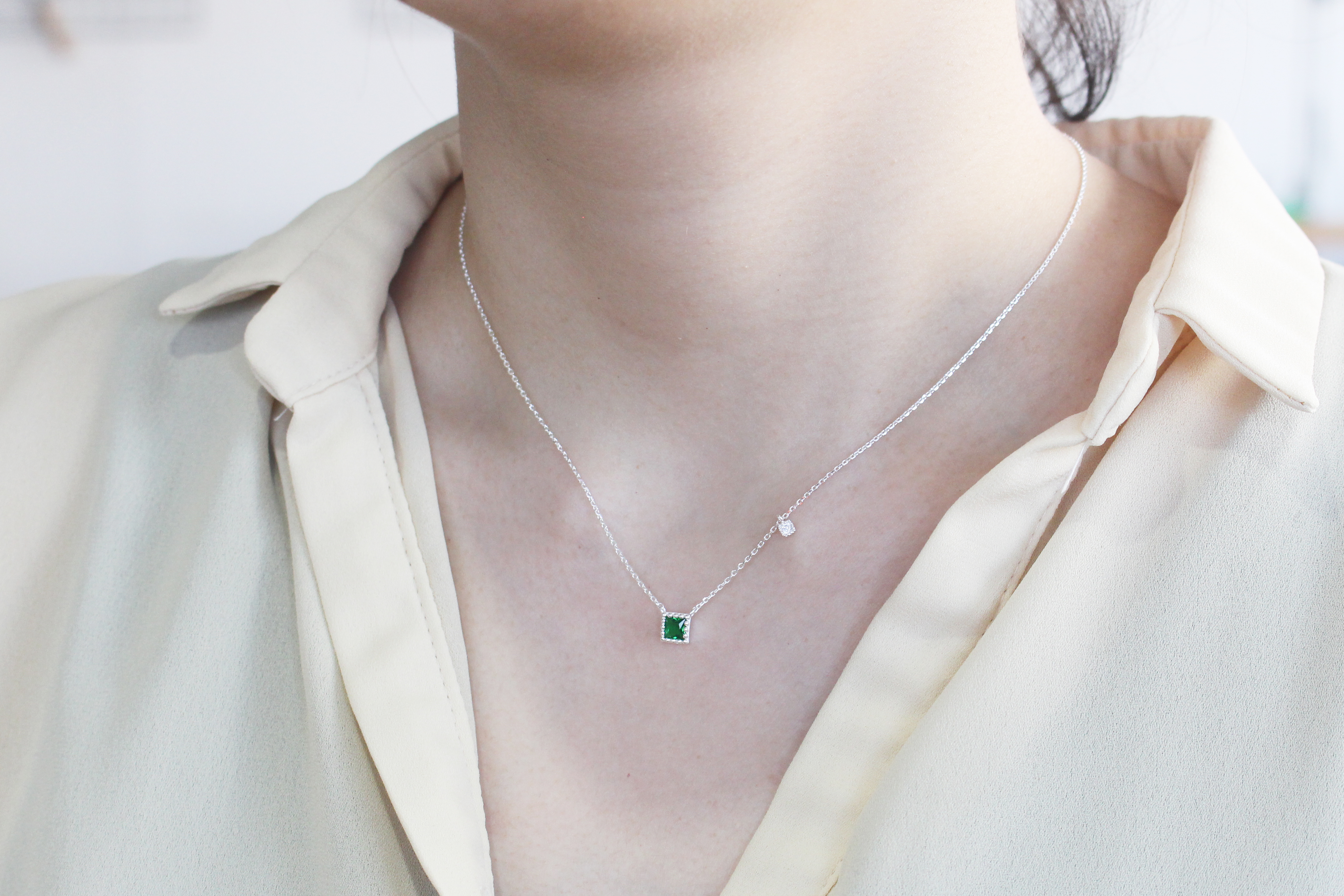 Emerald square necklace anniversary gift girlfrien