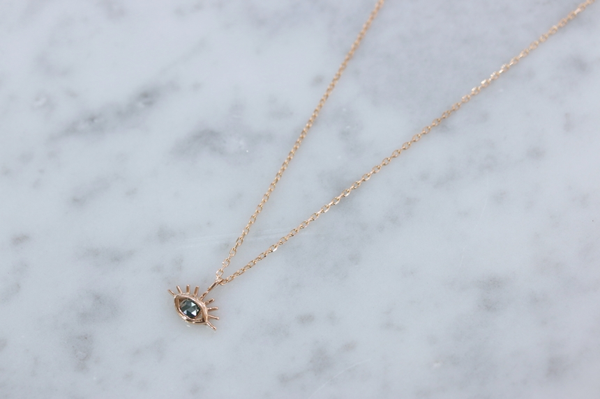 Lucky Symbol 14K Evil Eye Ruff Diamond Necklace 14