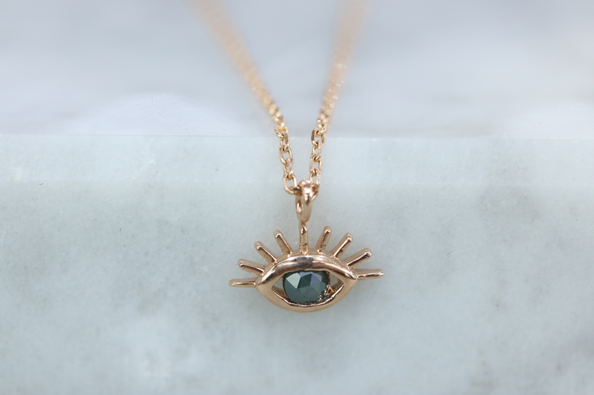 Lucky Symbol 14K Evil Eye Ruff Diamond Necklace 14