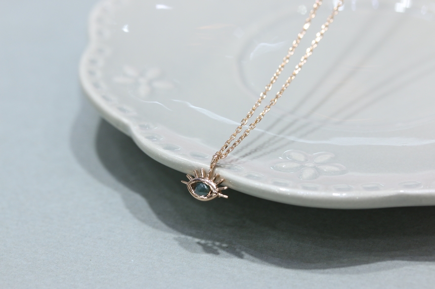 Lucky Symbol 14K Evil Eye Ruff Diamond Necklace 14