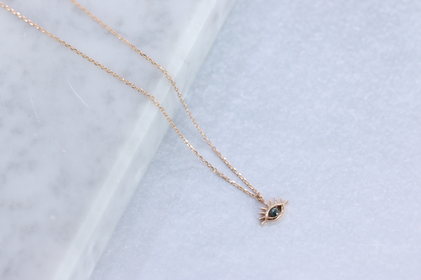 Lucky Symbol 14K Evil Eye Ruff Diamond Necklace 14