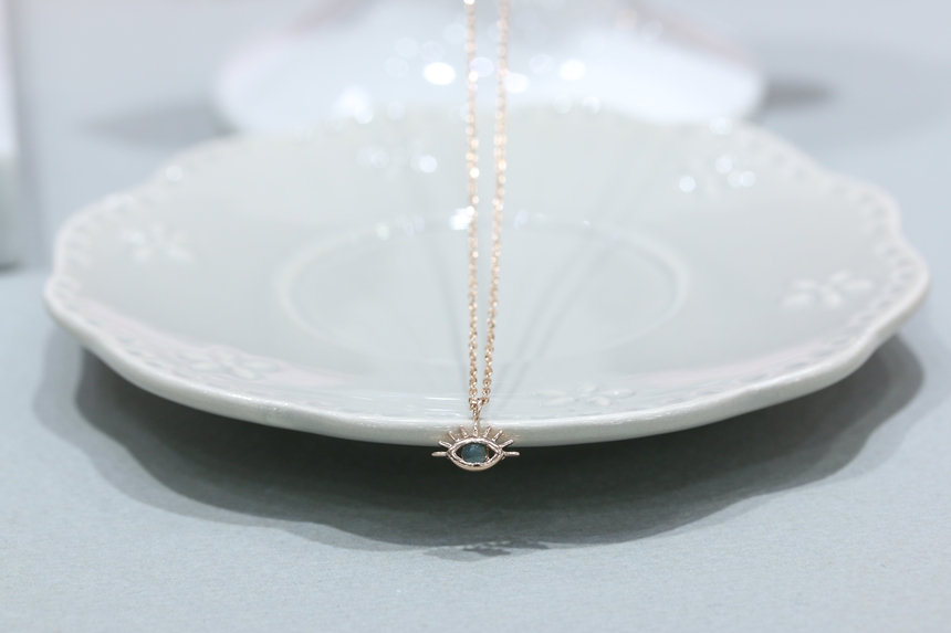 Lucky Symbol 14K Evil Eye Ruff Diamond Necklace 14