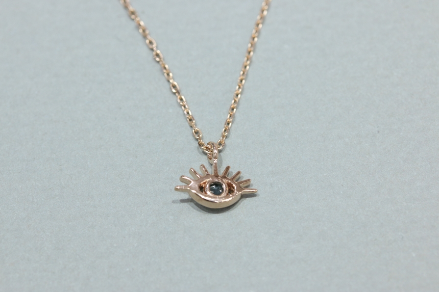Lucky Symbol 14K Evil Eye Ruff Diamond Necklace 14
