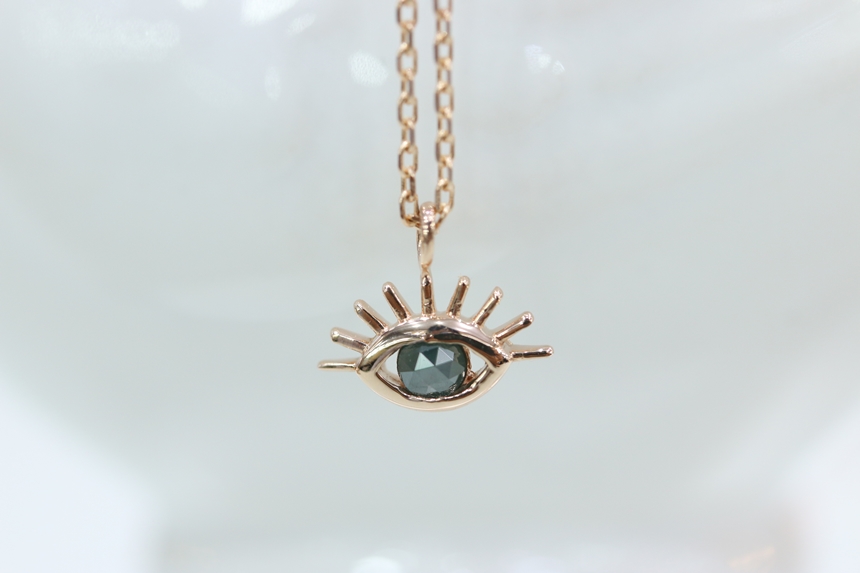 Lucky Symbol 14K Evil Eye Ruff Diamond Necklace 14