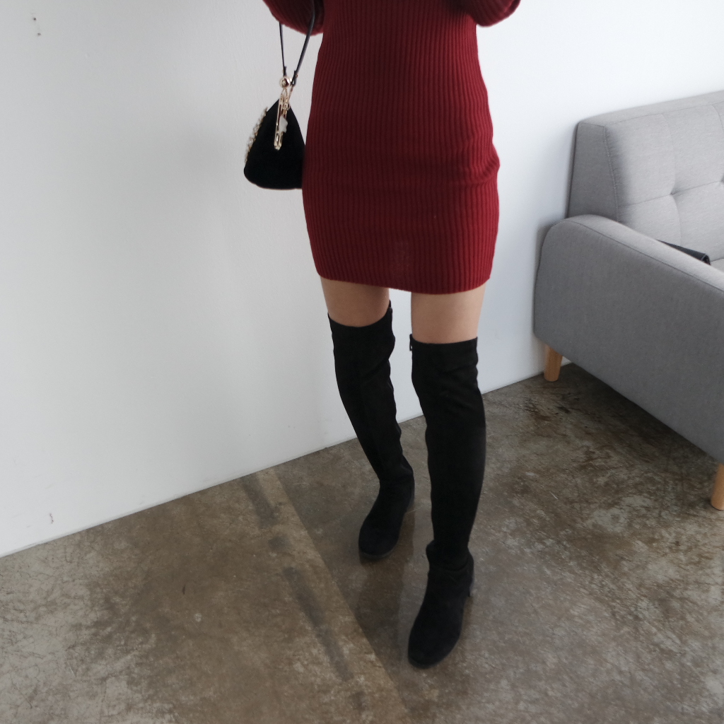 Winter Neck Polar Gold Long Knit Dress Mini